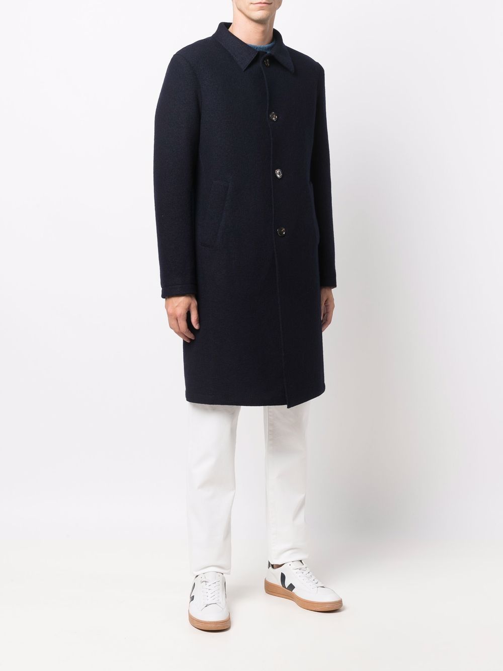 $1,395 ELEVENTY - Navy Blue Essential Pure Wool Top Coat - 40 US (50EU)