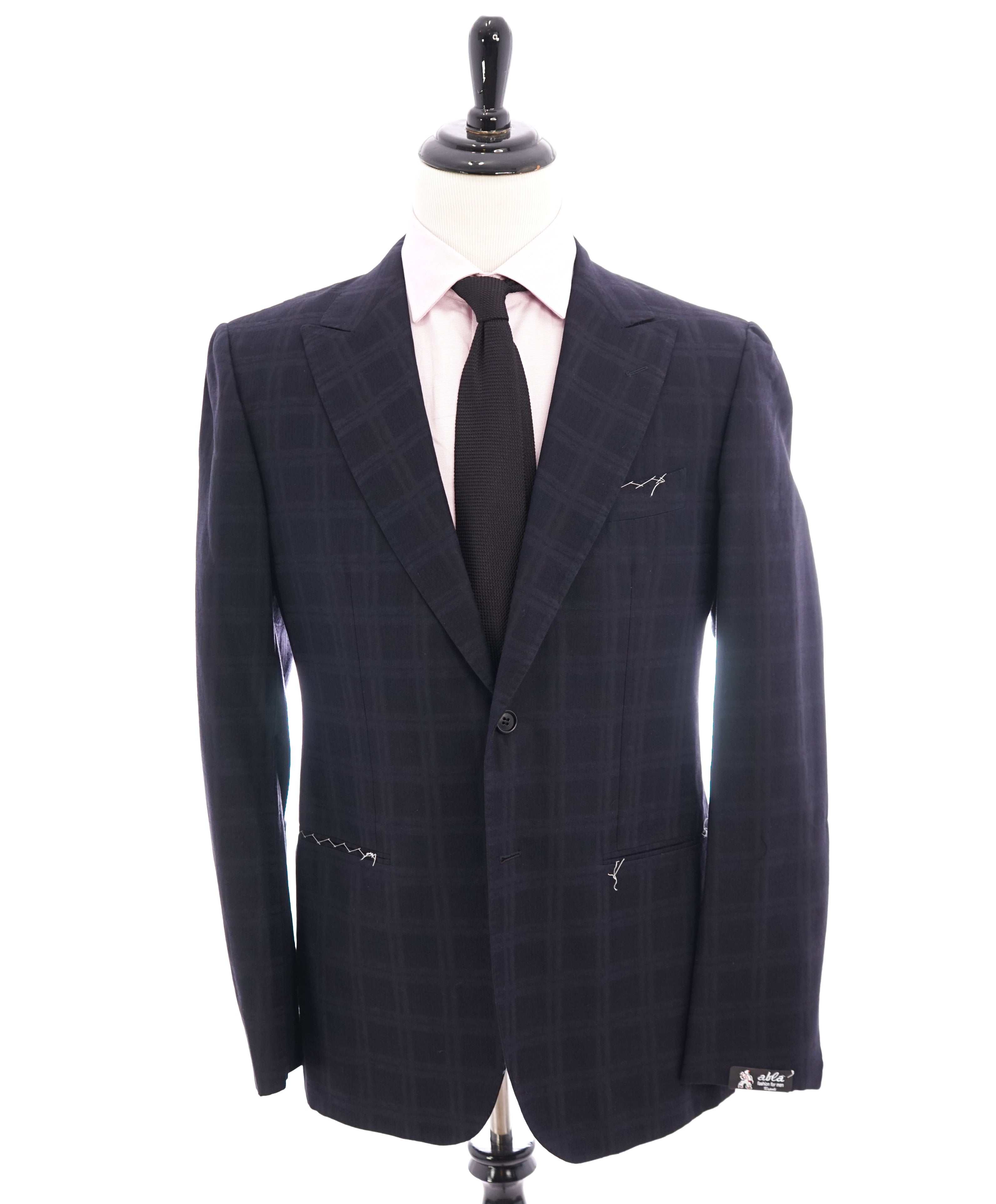 ABLA - Wide Peak Lapel Tonal Plaid Check Blazer "TOM FORD STYLE" - 42R