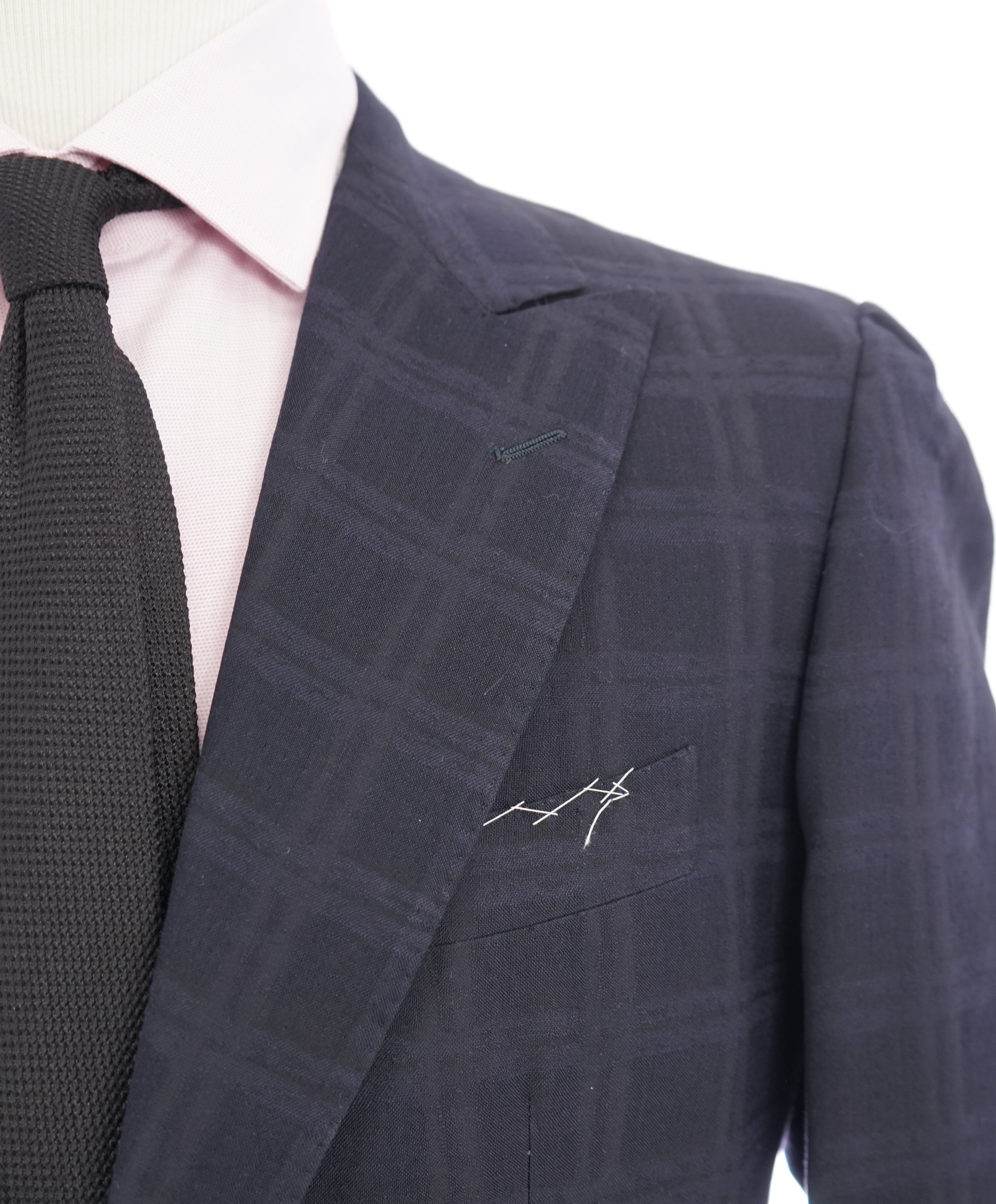 ABLA - Wide Peak Lapel Tonal Plaid Check Blazer "TOM FORD STYLE" - 42R