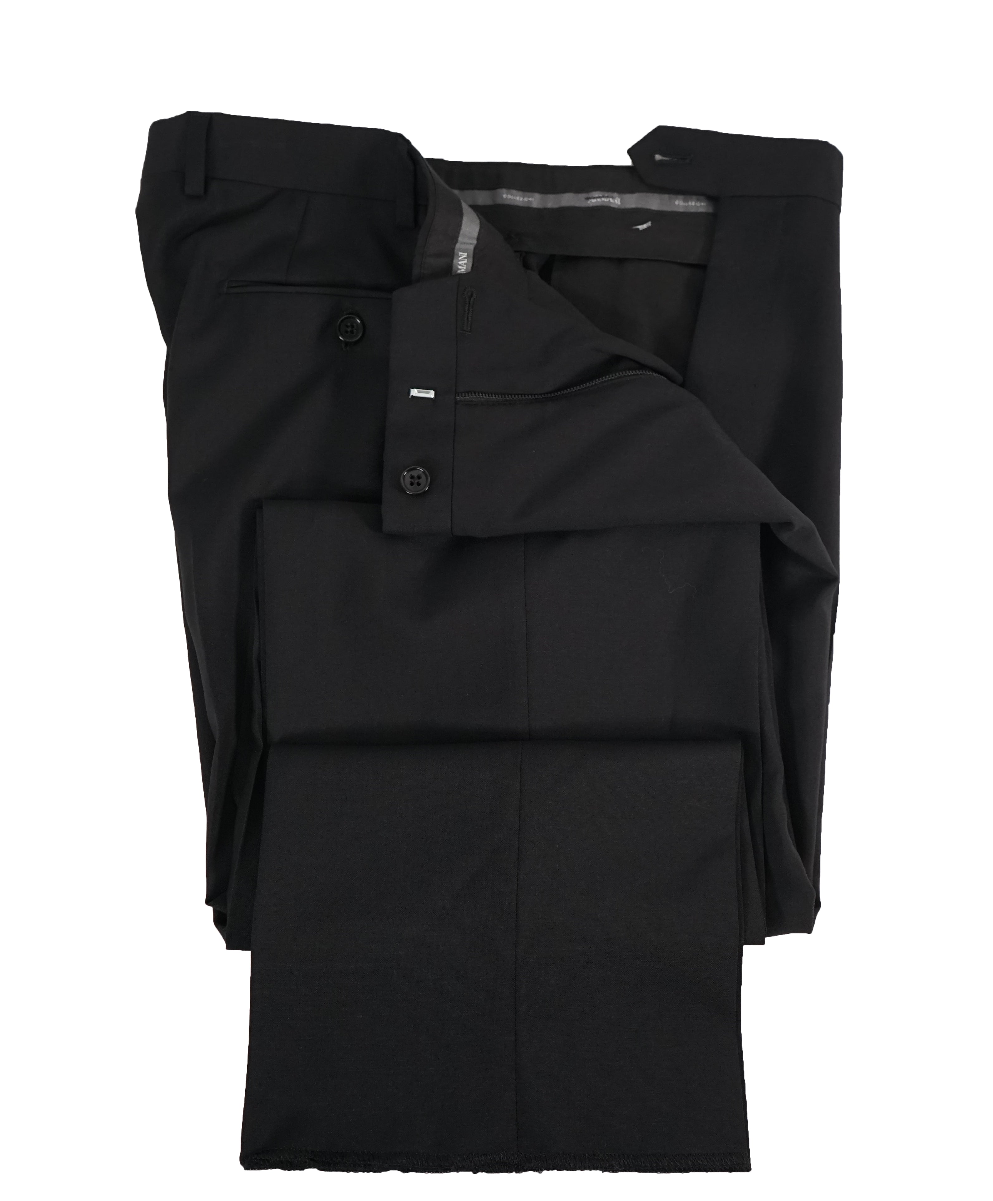 ARMANI COLLEZIONI -Solid Black Flat Front Dress Pants Pick Stitching & Coin Pocket- 32W