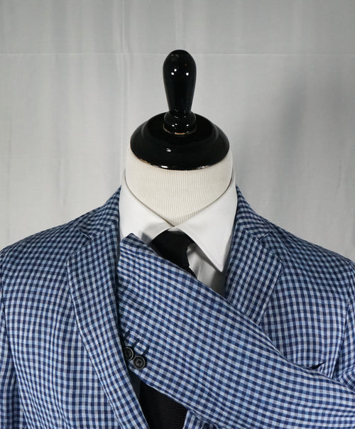 ARMANI COLLEZIONI - Blue & Navy Plaid Check Ultra Light Linen Blazer- 38R