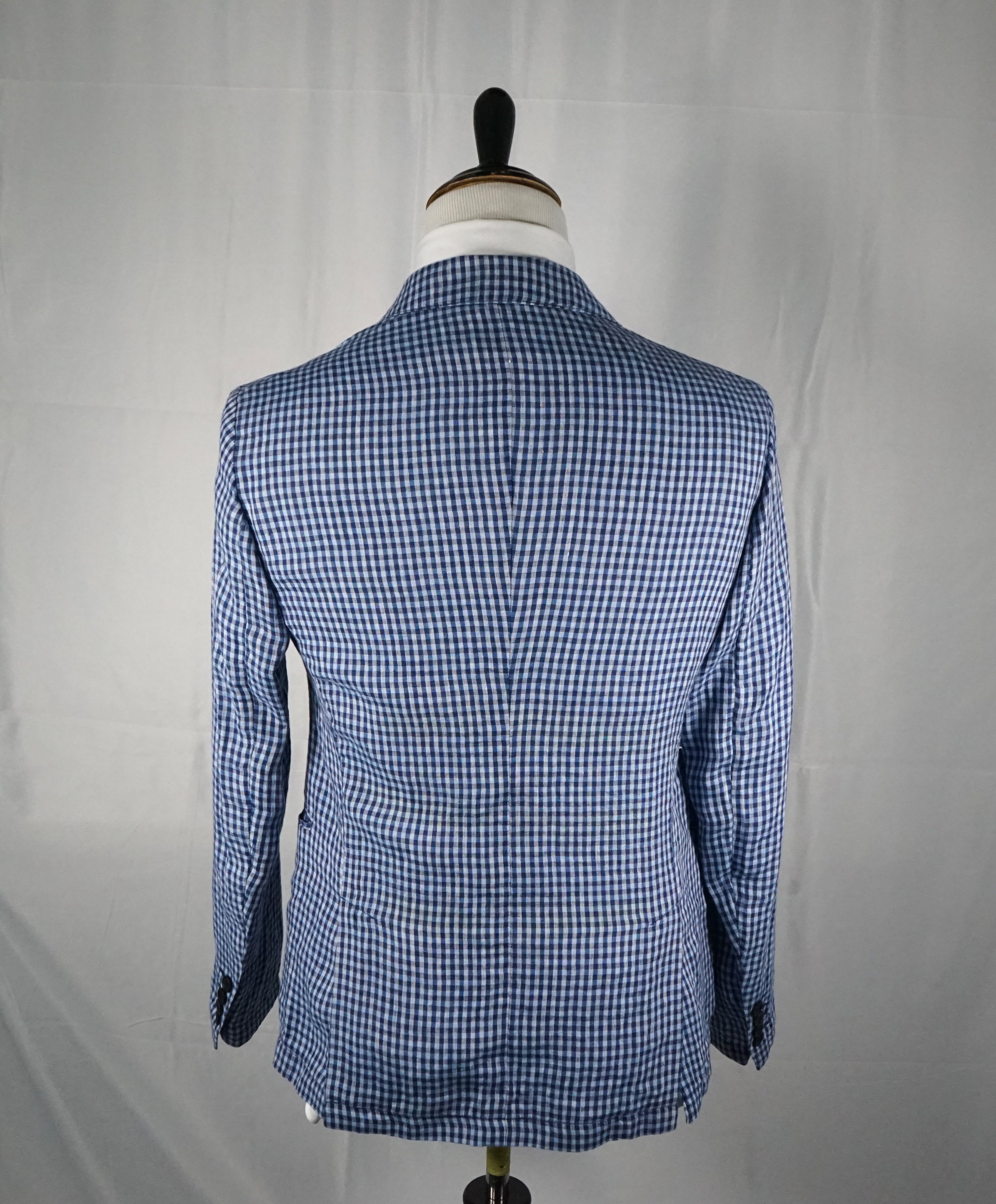 ARMANI COLLEZIONI - Blue & Navy Plaid Check Ultra Light Linen Blazer - 36R