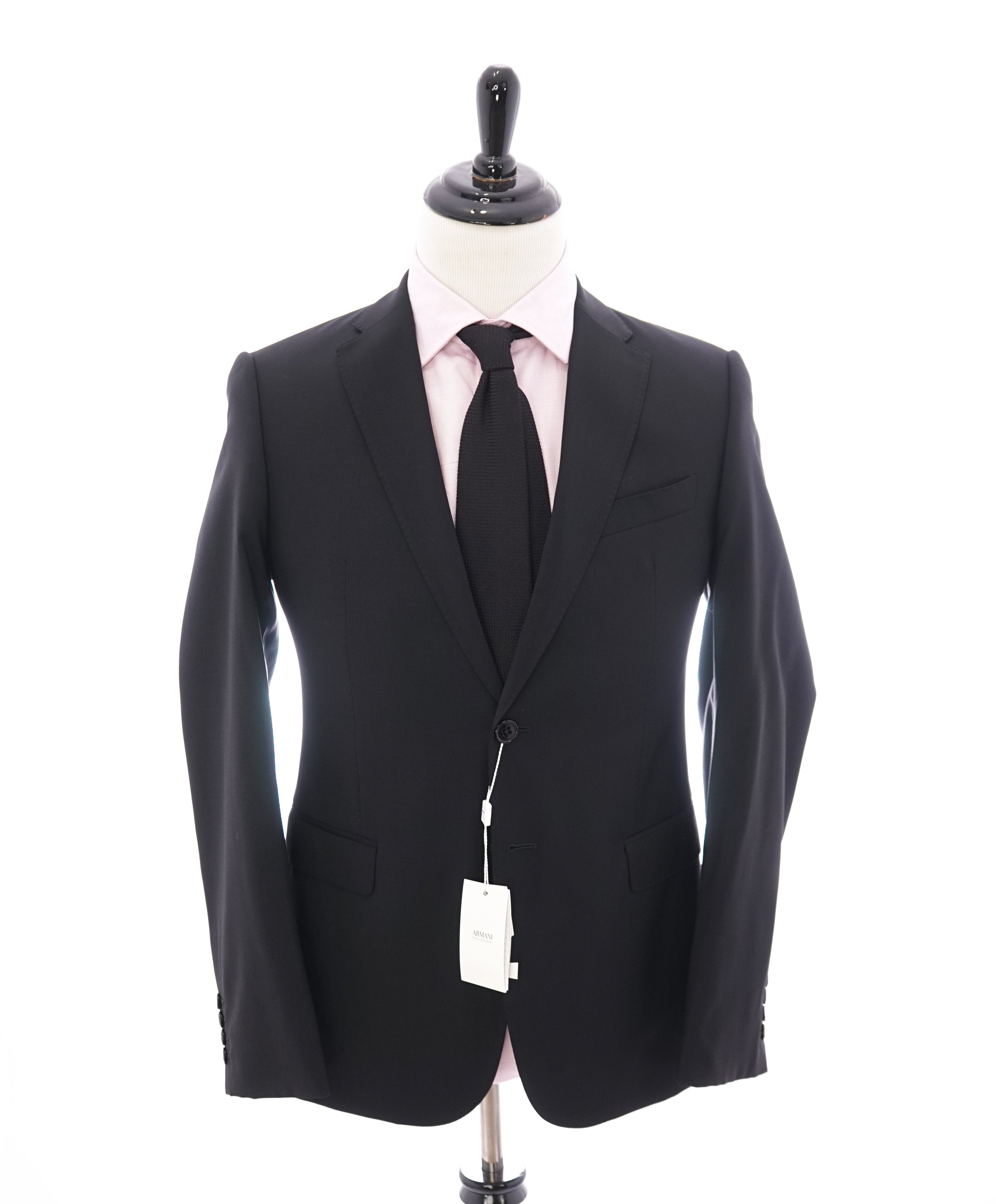 $1,895 ARMANI COLLEZIONI - "M Line" Slim Modern Black Notch Lapel Suit - 42R