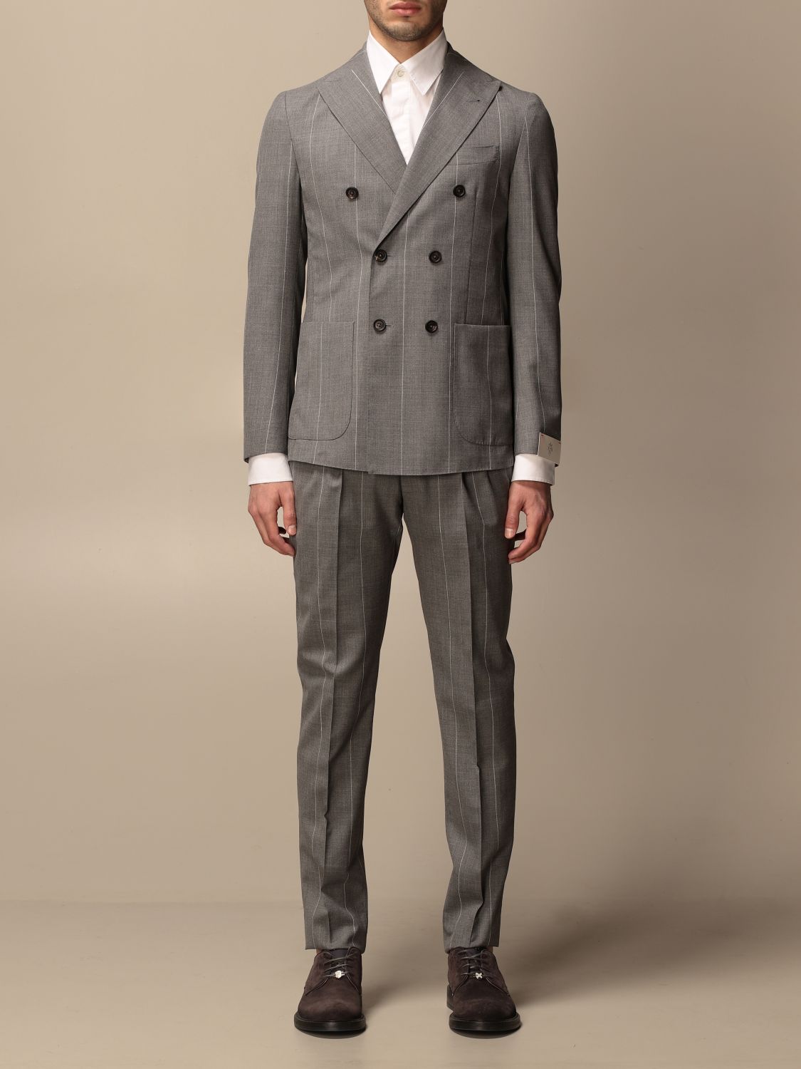 ELEVENTY - Patch Pocket Gray Wide Stripe Double-Breasted Suit - 40US