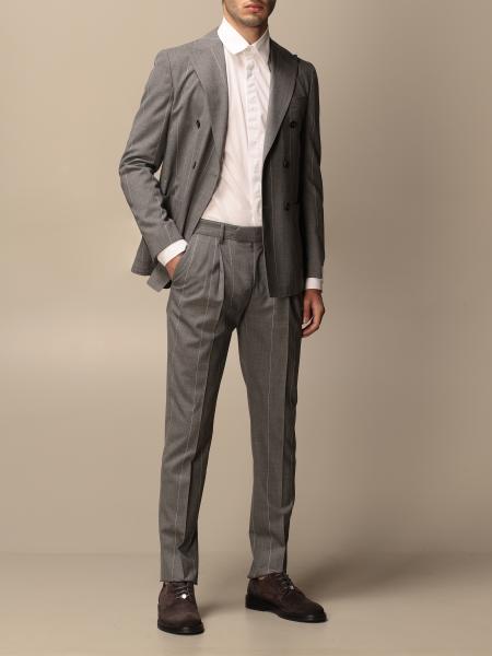 ELEVENTY - Patch Pocket Gray Wide Stripe Double-Breasted Suit - 40US