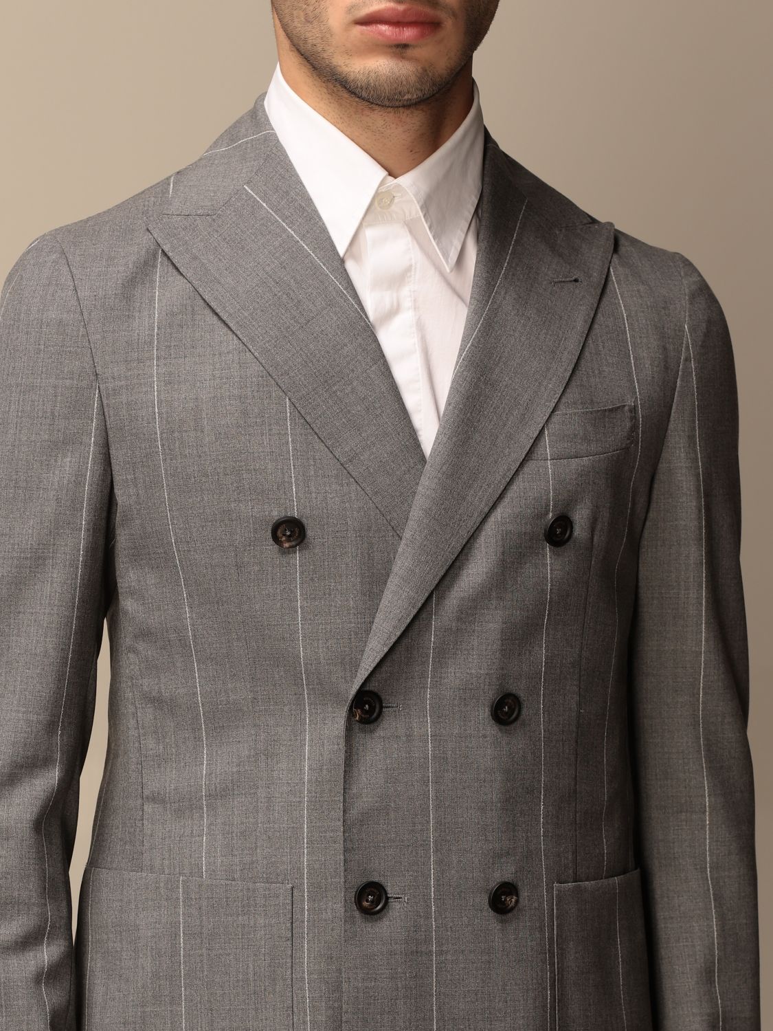 ELEVENTY - Patch Pocket Gray Wide Stripe Double-Breasted Suit - 40US