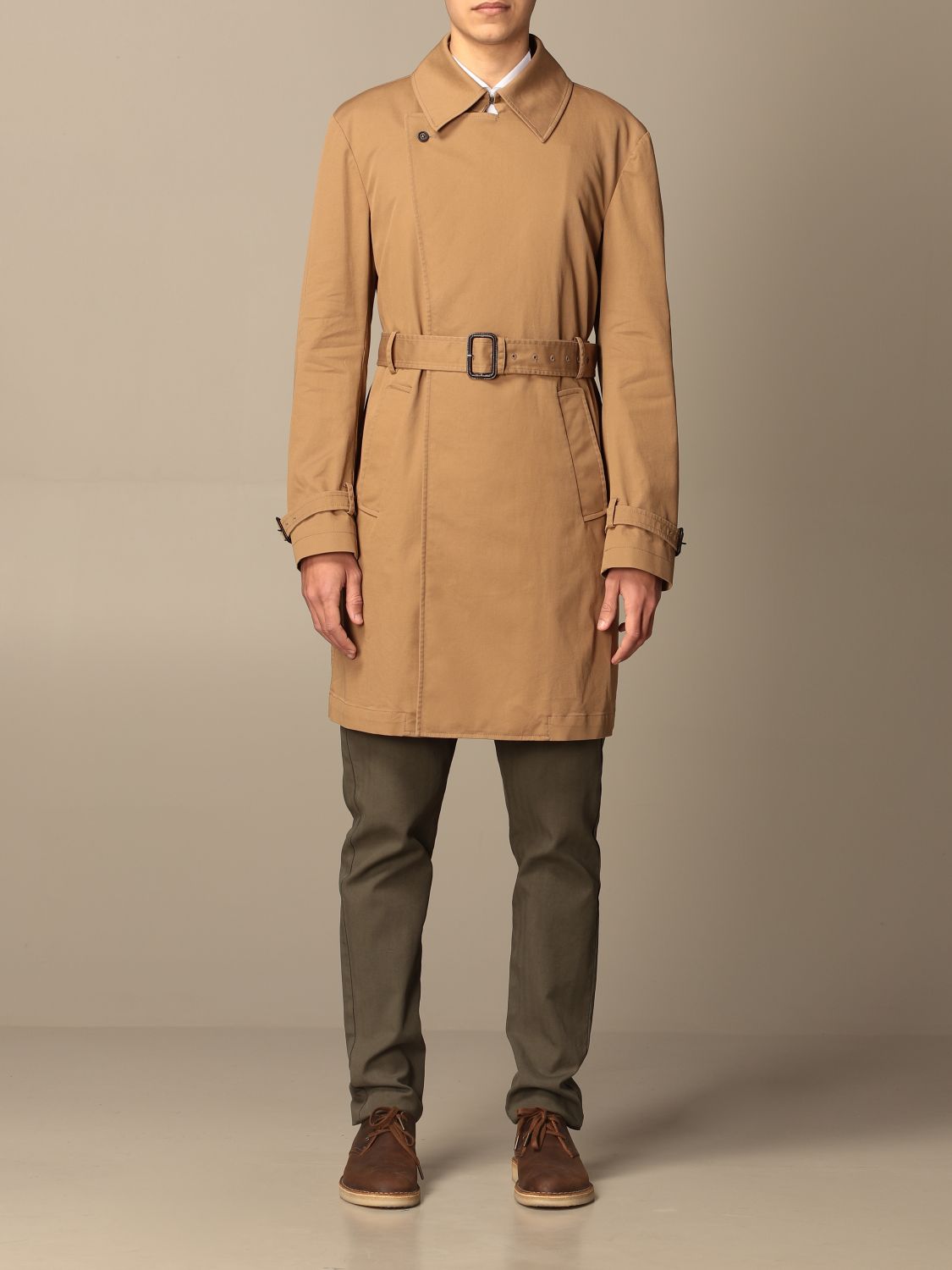 $1,495 ELEVENTY - Camel Trench Coat Jacket In Cotton With Belt Coat- 40 (50EU)