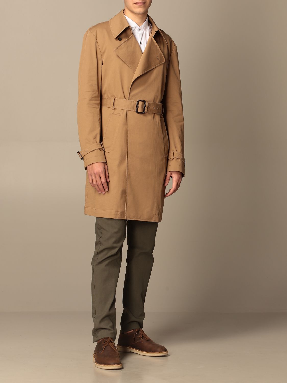 $1,495 ELEVENTY - Camel Trench Coat Jacket In Cotton With Belt Coat- 40 (50EU)