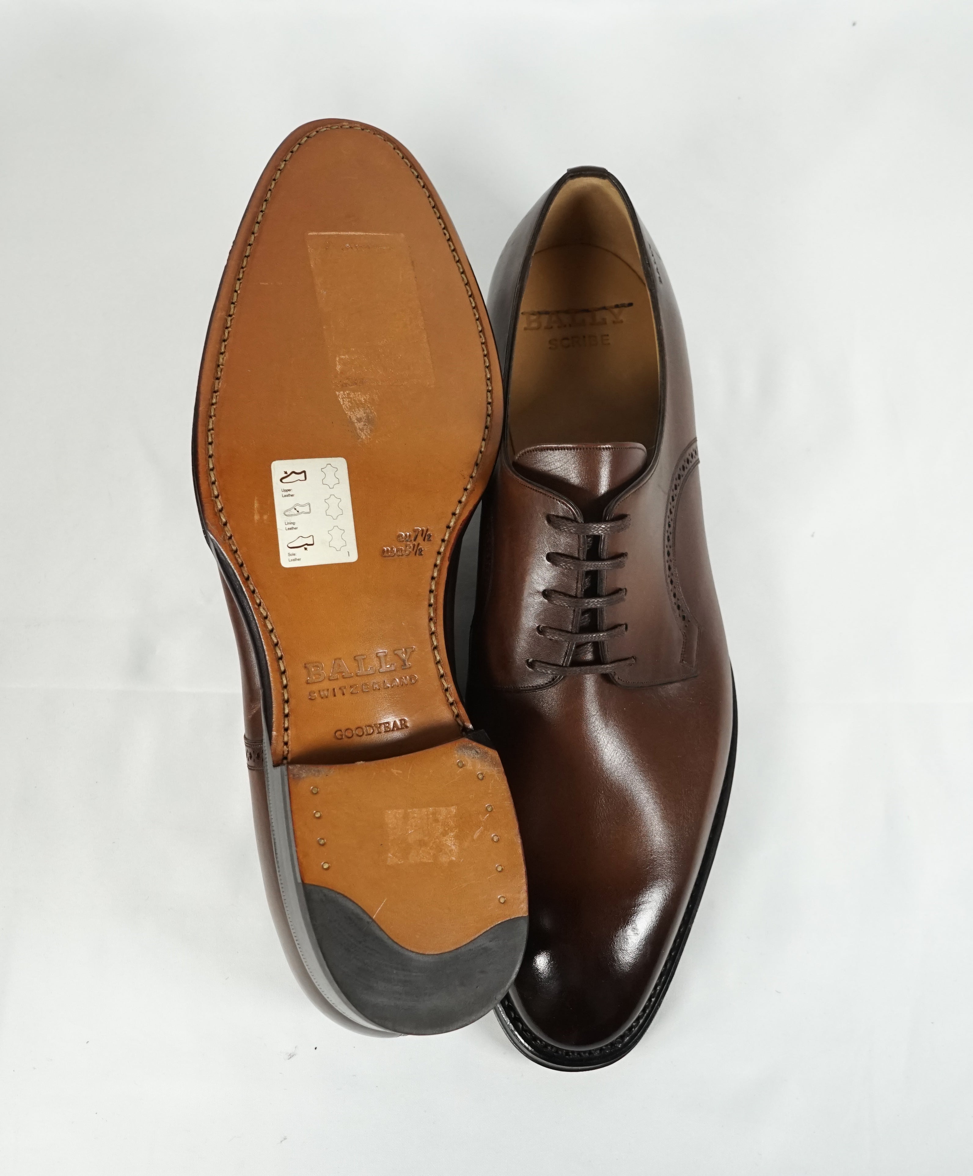 BALLY - “SCRIBE” Goodyear Welt Brown Hand Made Oxfords - 8.5