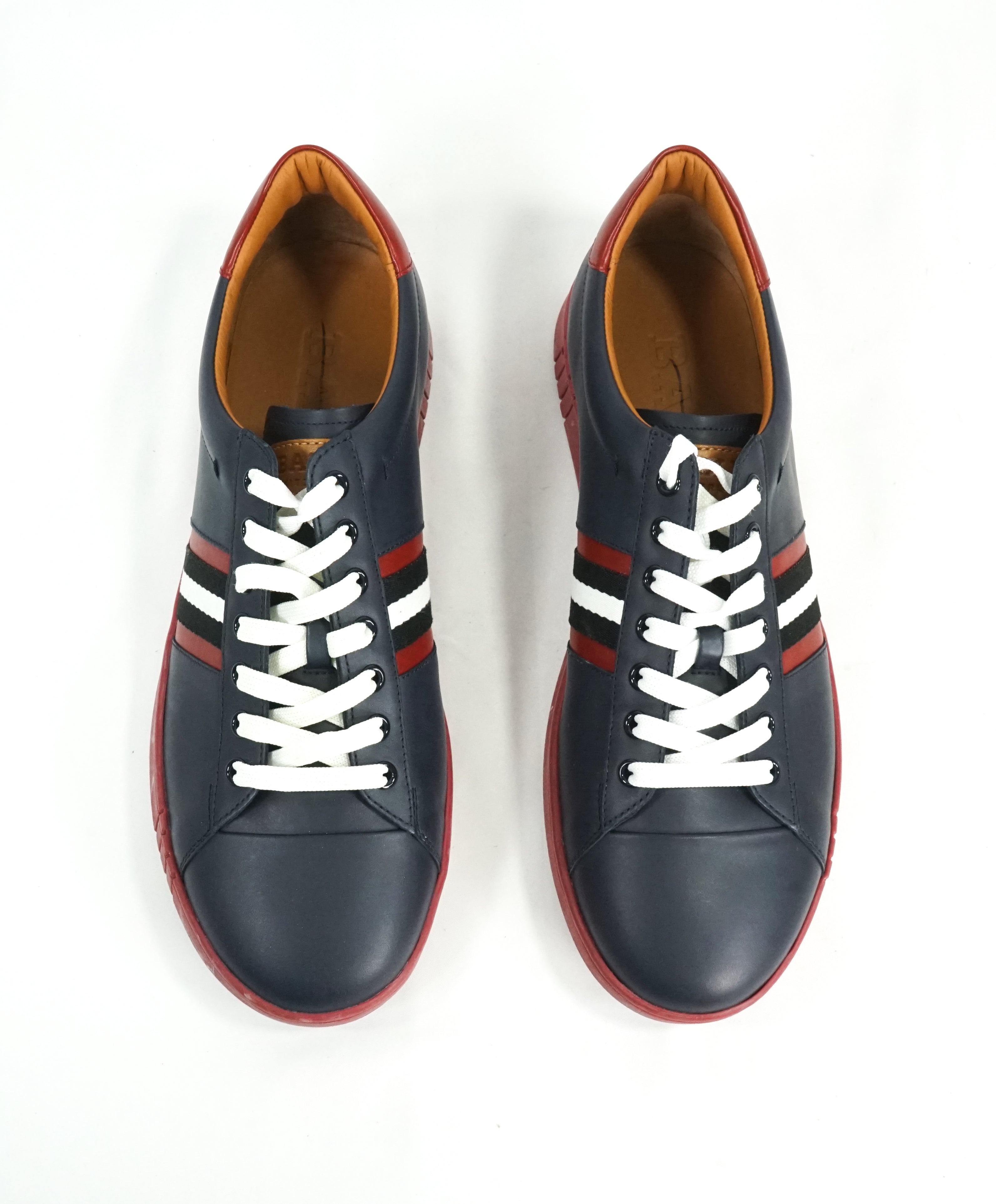 BALLY - “ASOR” Low-Top Blue Leather Logo Sneakers w Red Sole - 10US