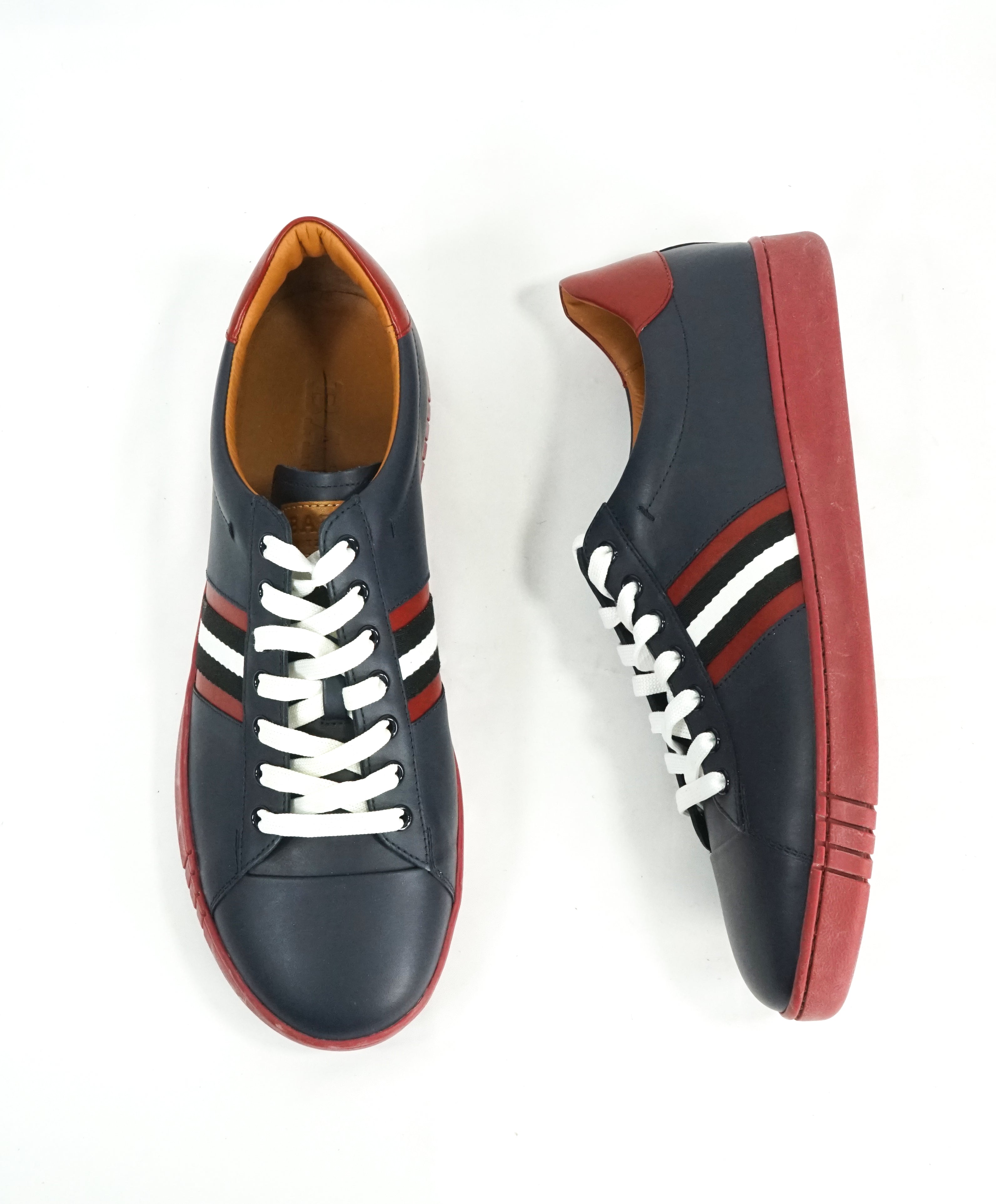 BALLY - “ASOR” Low-Top Blue Leather Logo Sneakers w Red Sole - 10US