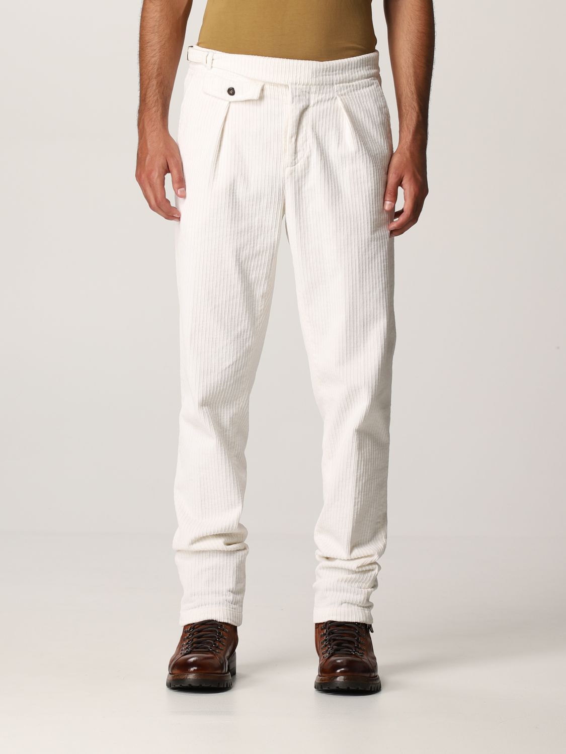 ELEVENTY - *SIDE TAB* BELTED White Corduroy Dress Pants- 33W