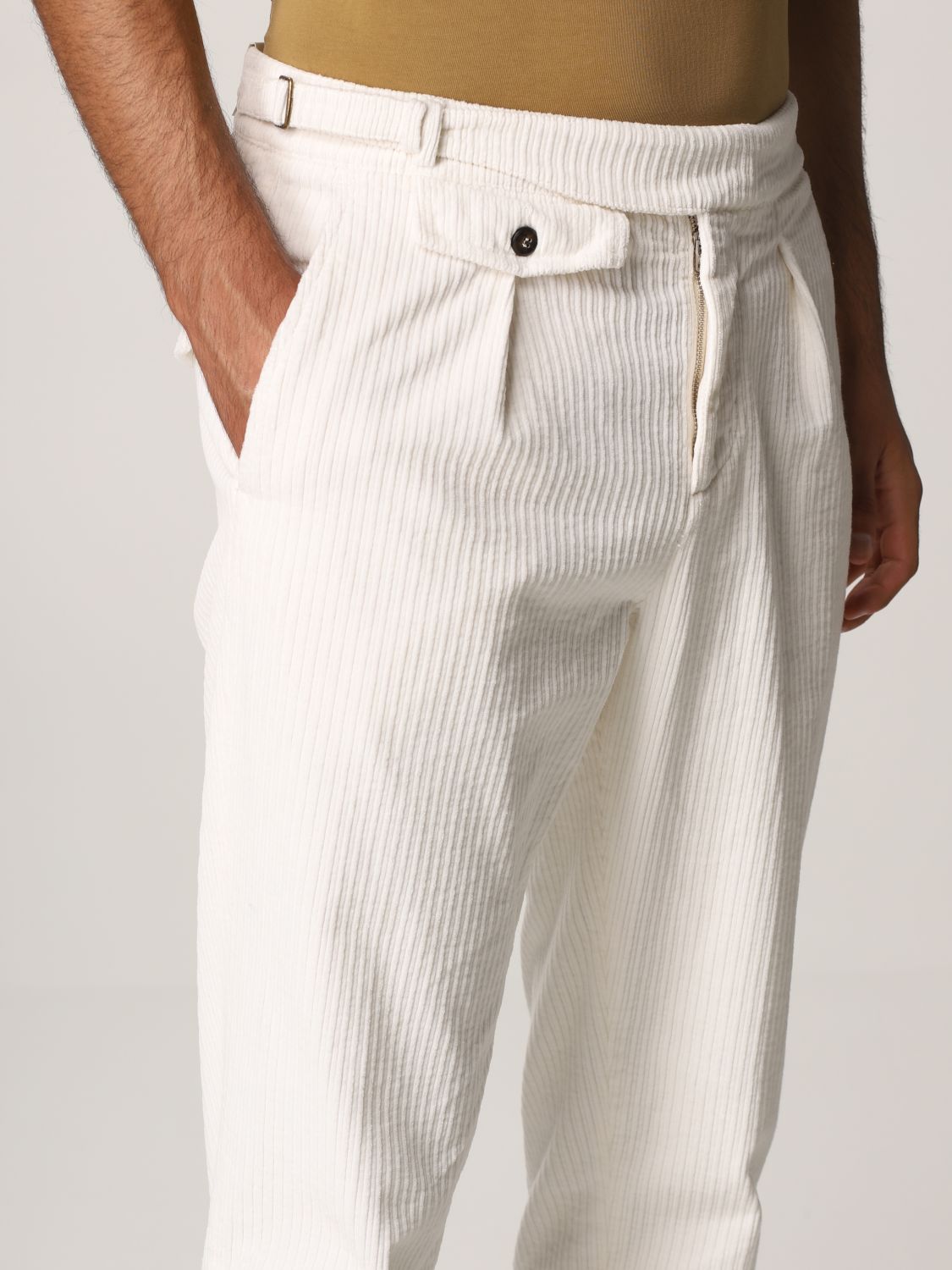 ELEVENTY - *SIDE TAB* BELTED White Corduroy Dress Pants- 33W