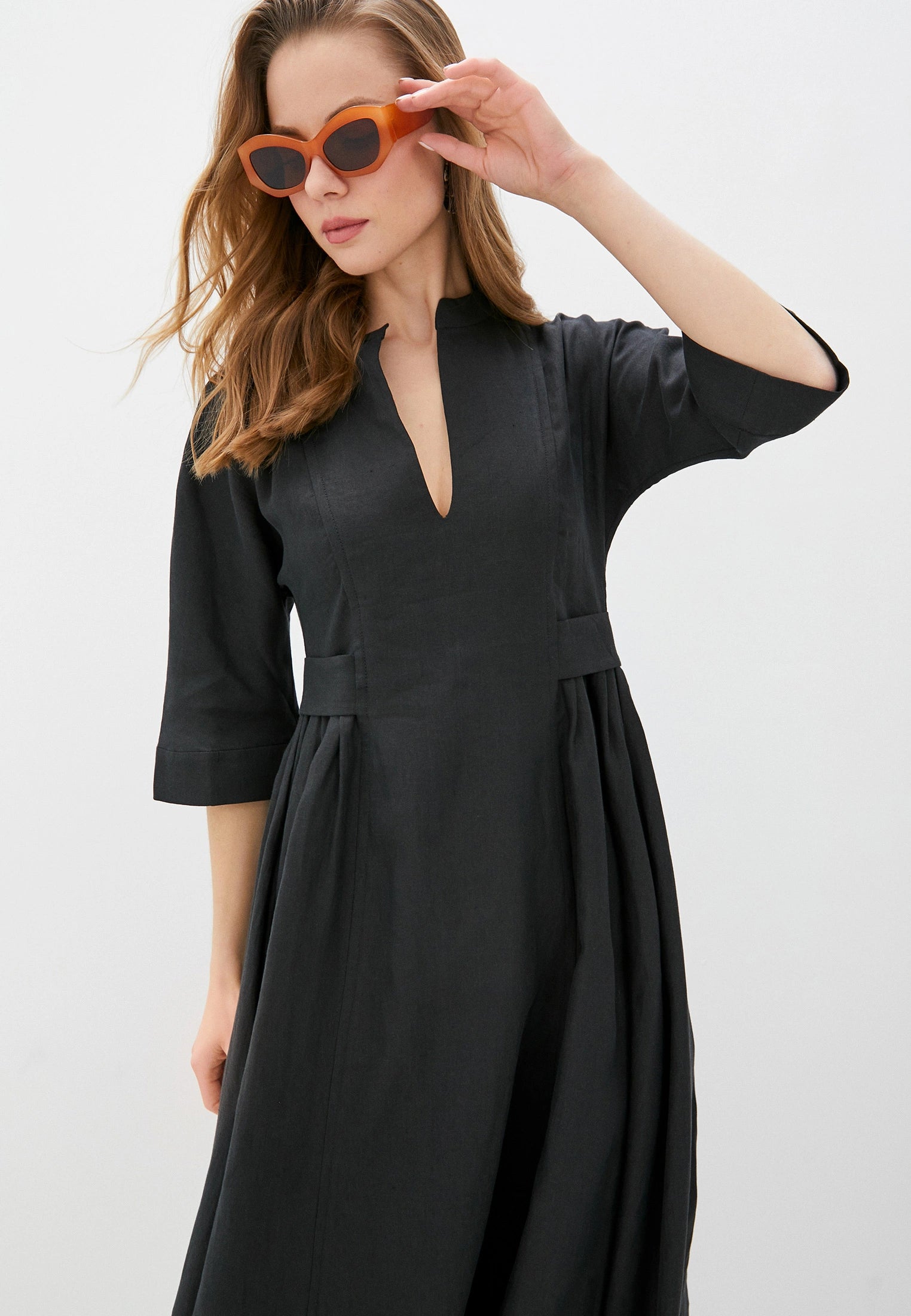 $895 ELEVENTY - Pure LINEN Black Caftan Dress - 8 / 46