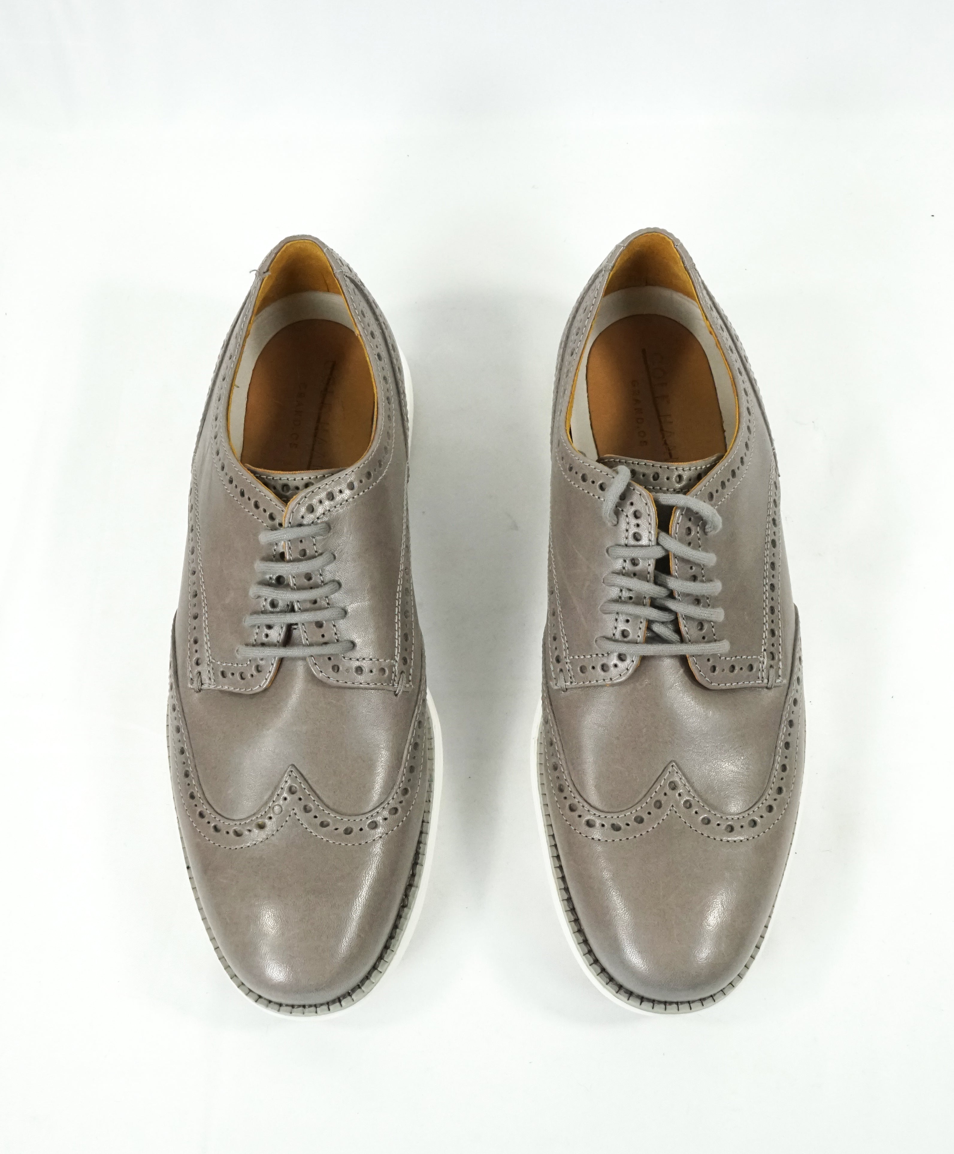 COLE HAAN - Grand OS Gray Leather Brogue Oxfords - 8