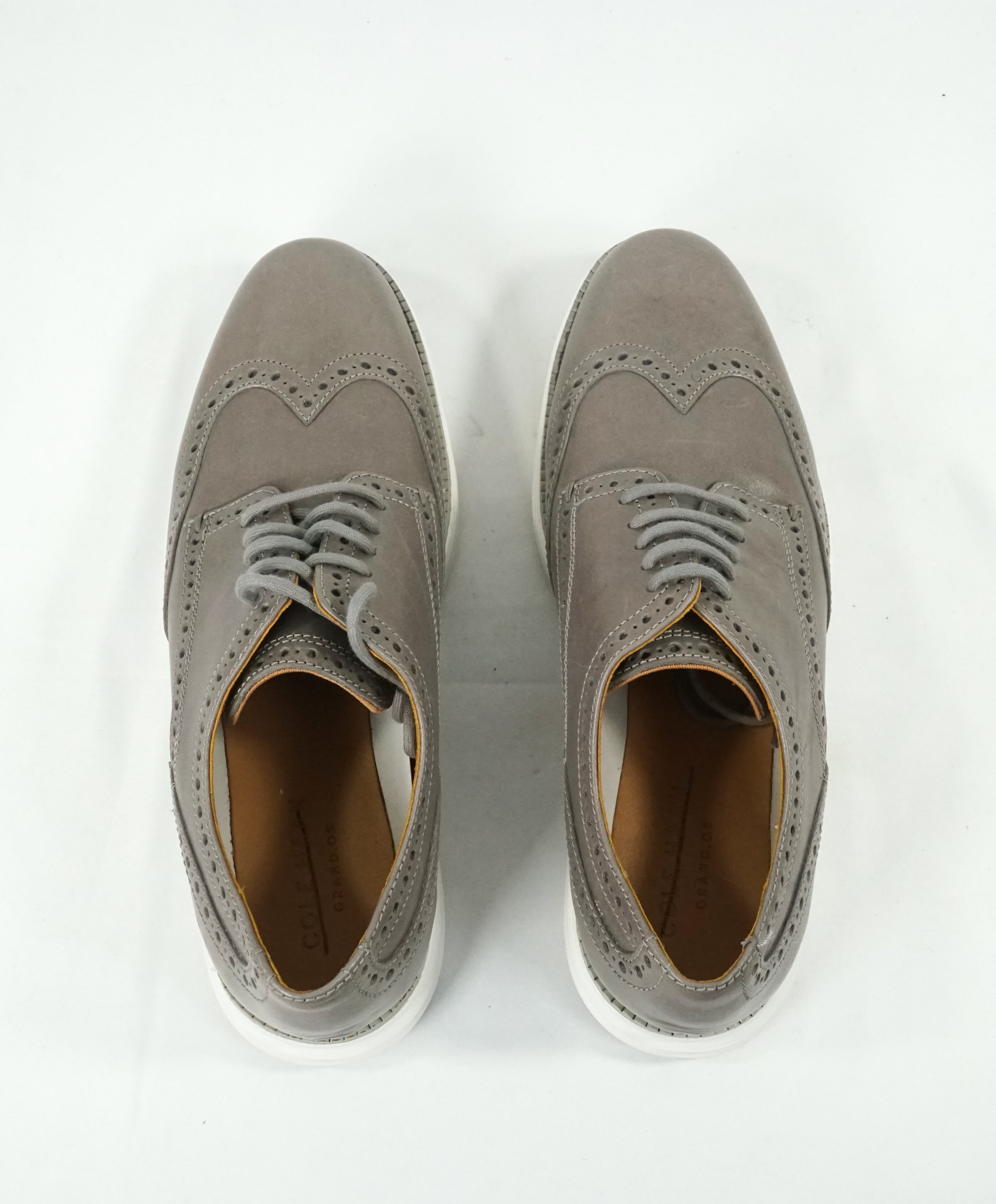 COLE HAAN - Grand OS Gray Leather Brogue Oxfords - 8