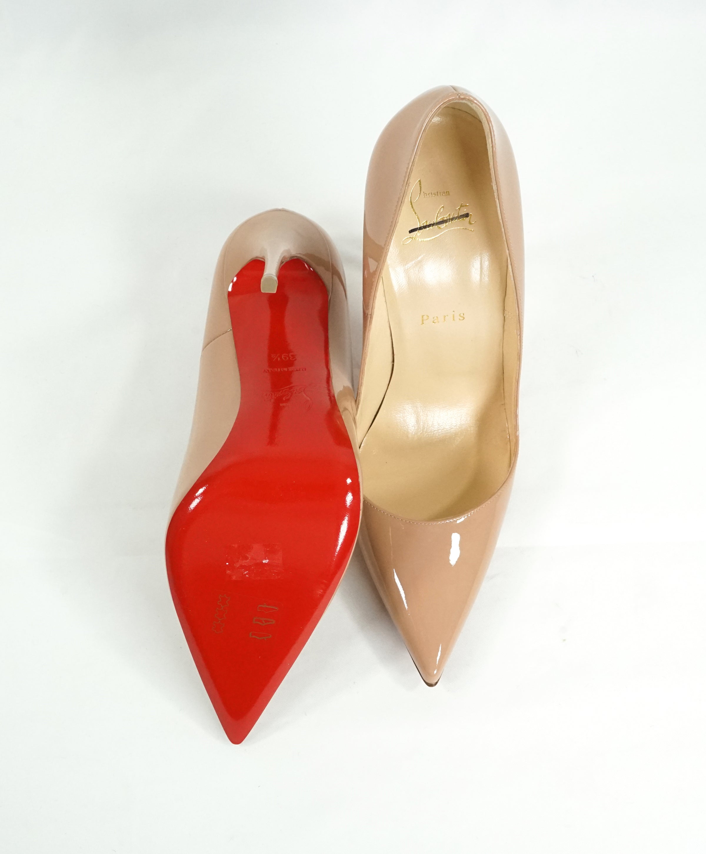 $795 CHRISTIAN LOUBOUTIN SO KATE 120 CRINKLED LEATHER GOLD HEELS PUMPS SIZE  39