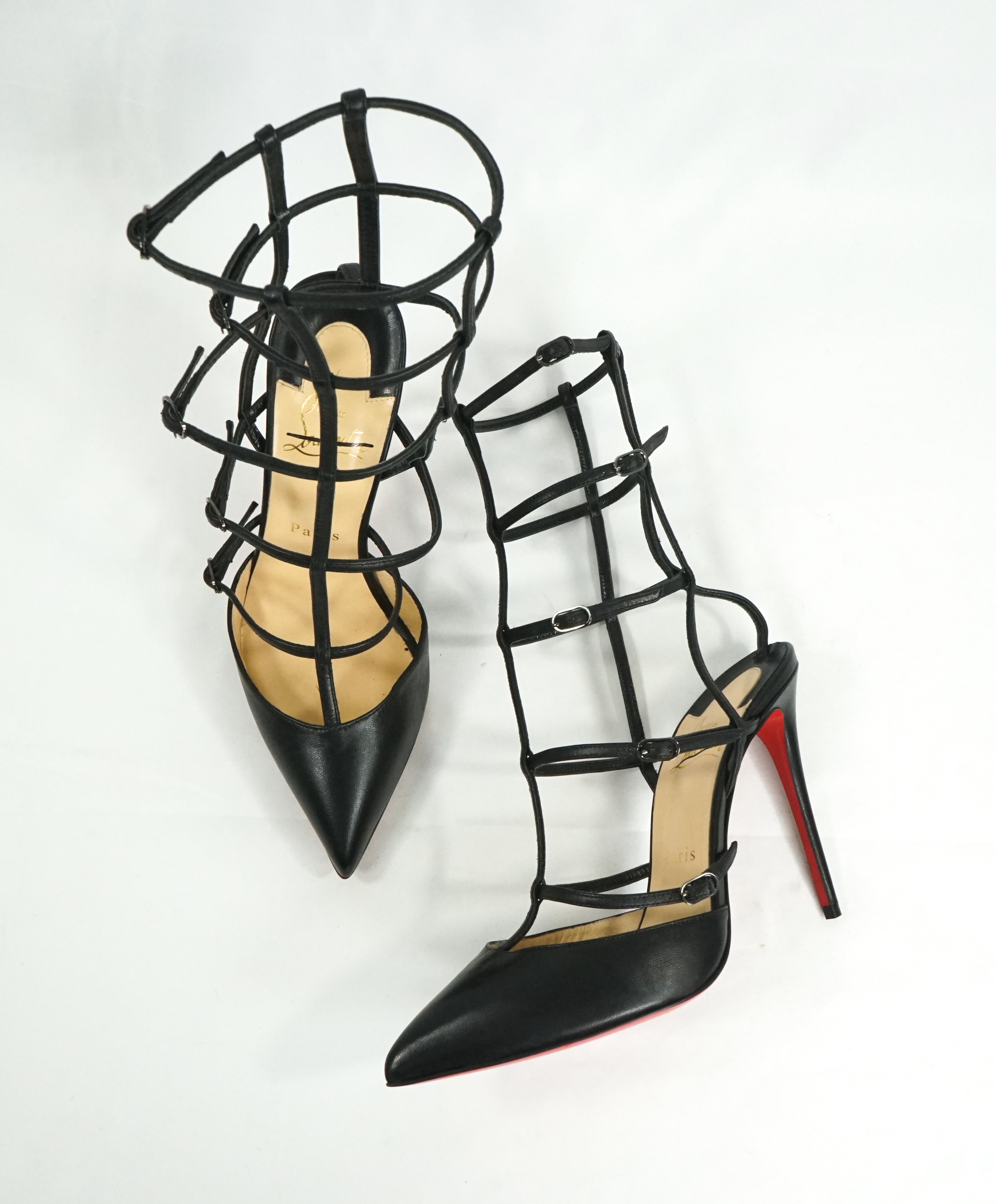 CHRISTIAN LOUBOUTIN - "Kadreyana 100mm" Caged Red Sole Pump Black - 8.5