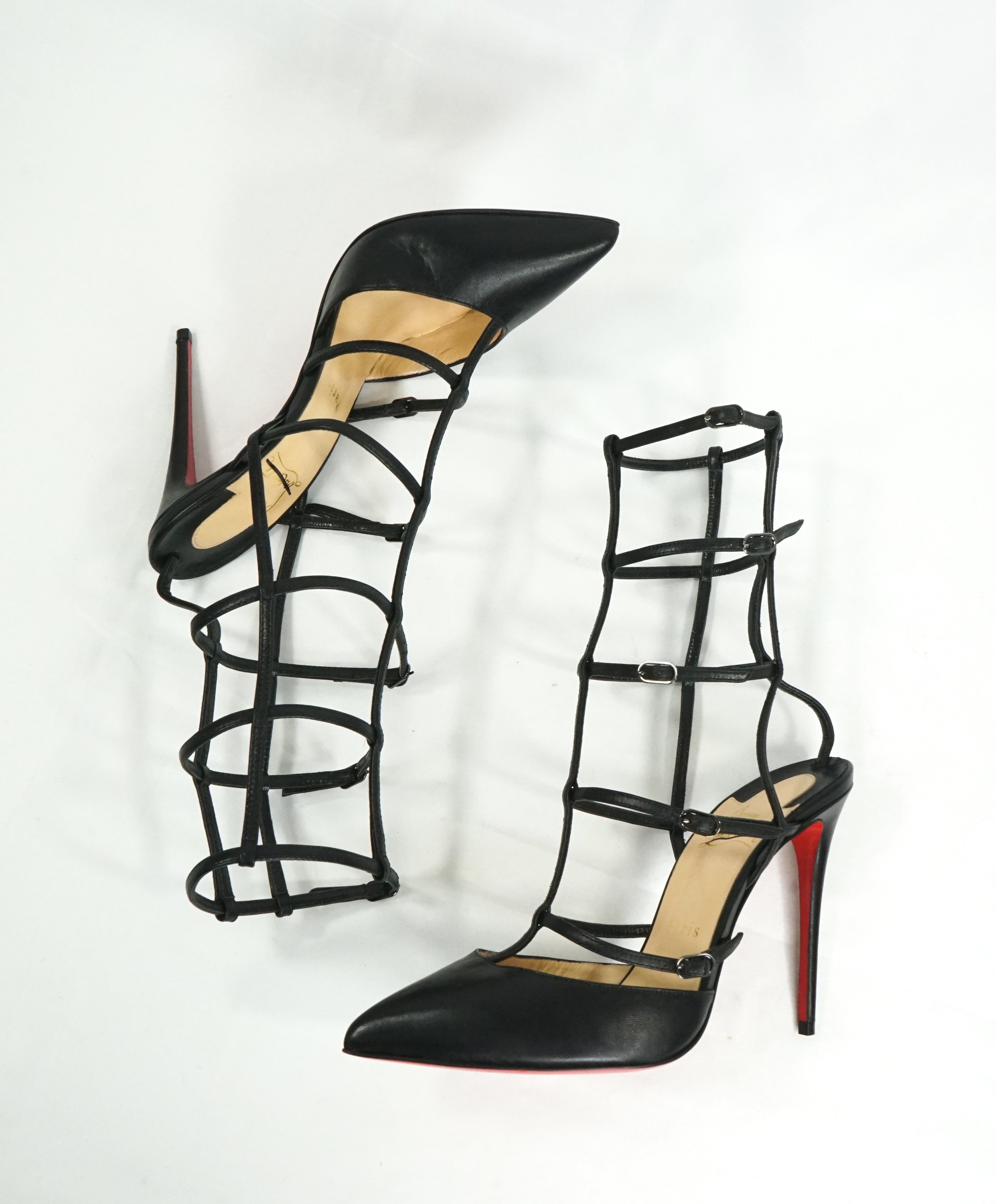 CHRISTIAN LOUBOUTIN - "Kadreyana 100mm" Caged Red Sole Pump Black - 8.5