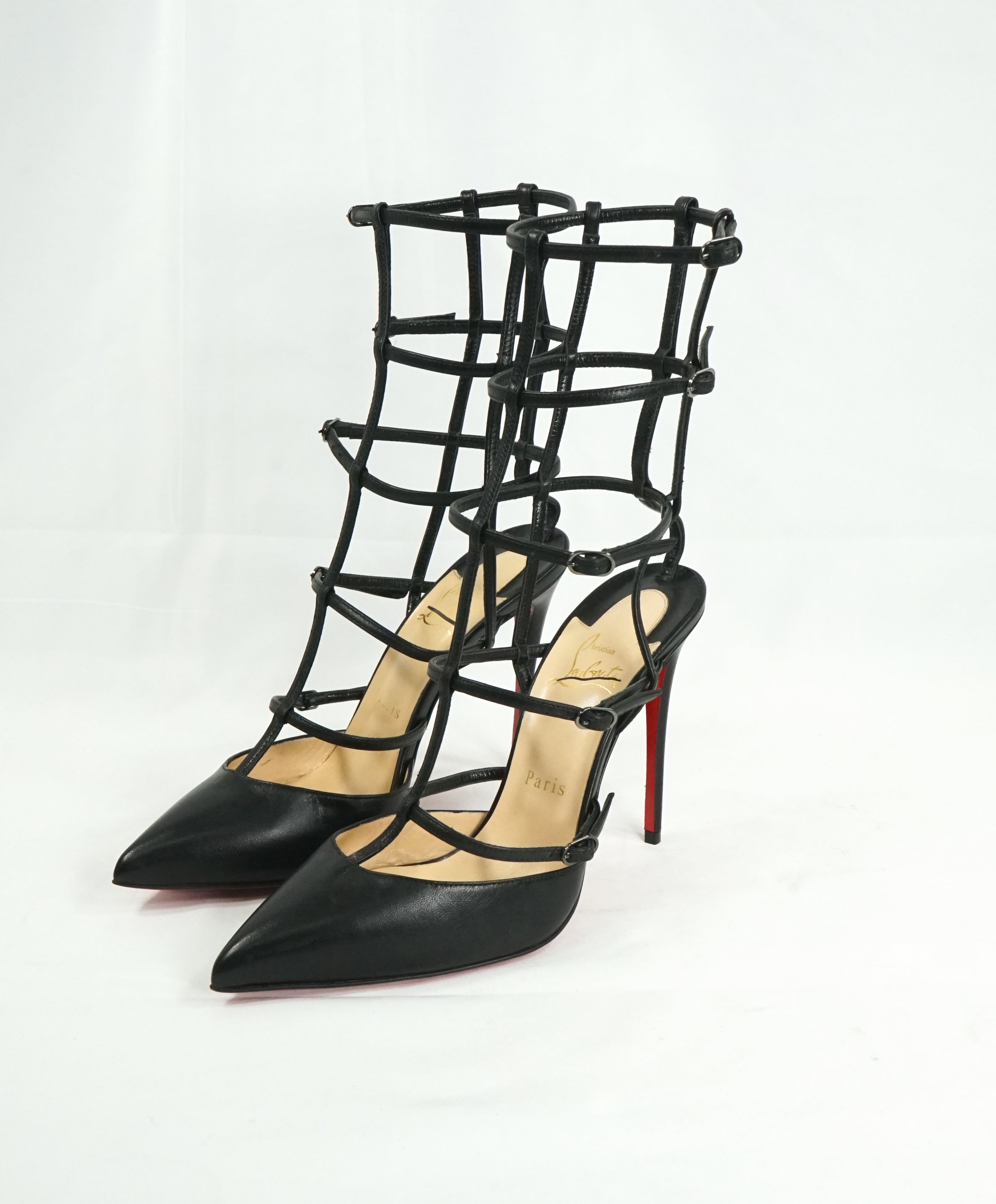 CHRISTIAN LOUBOUTIN - "Kadreyana 100mm" Caged Red Sole Pump Black - 8.5