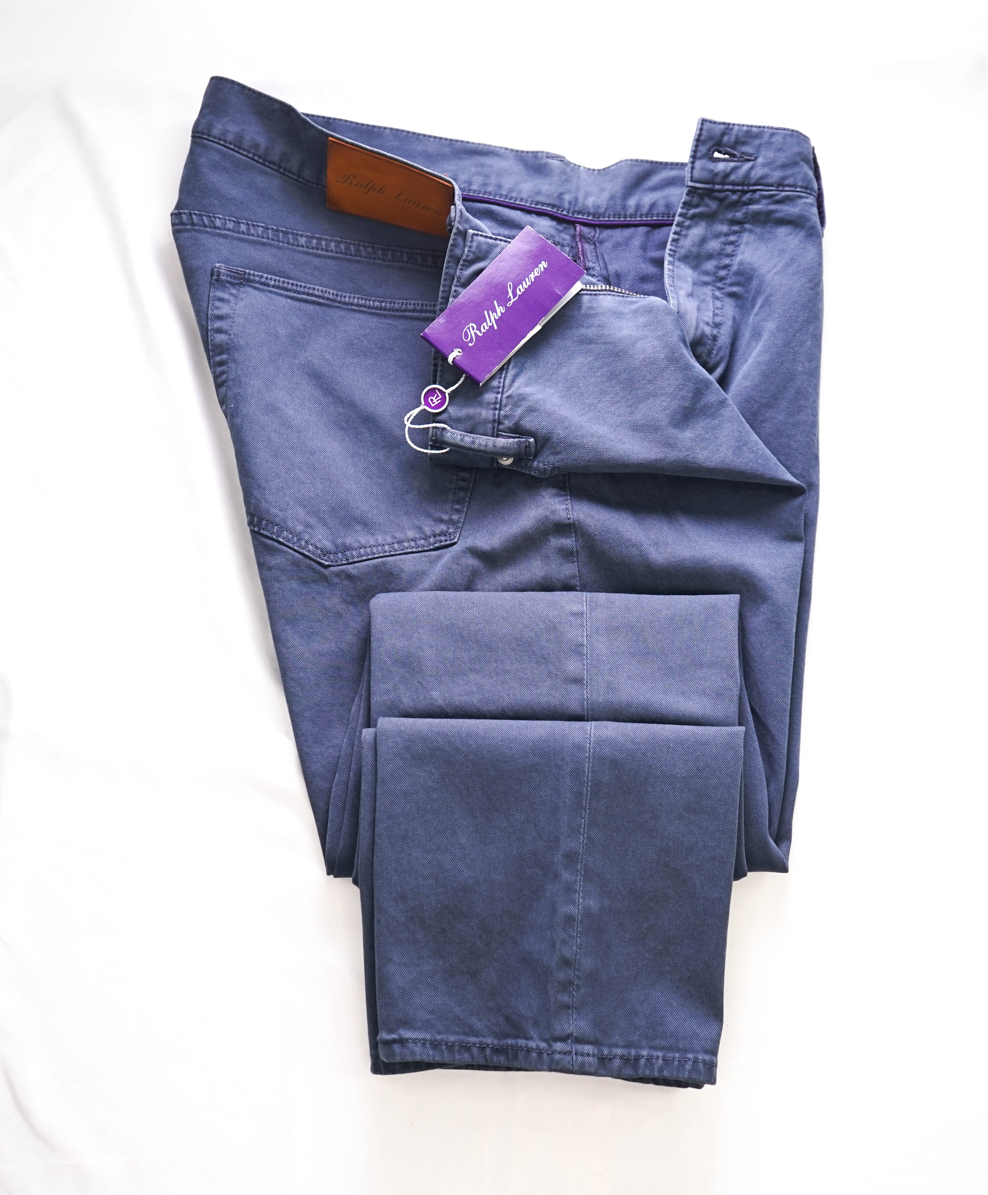 RALPH LAUREN PURPLE LABEL - Steel Blue Cotton 5-Pocket Pants - 36W 32L