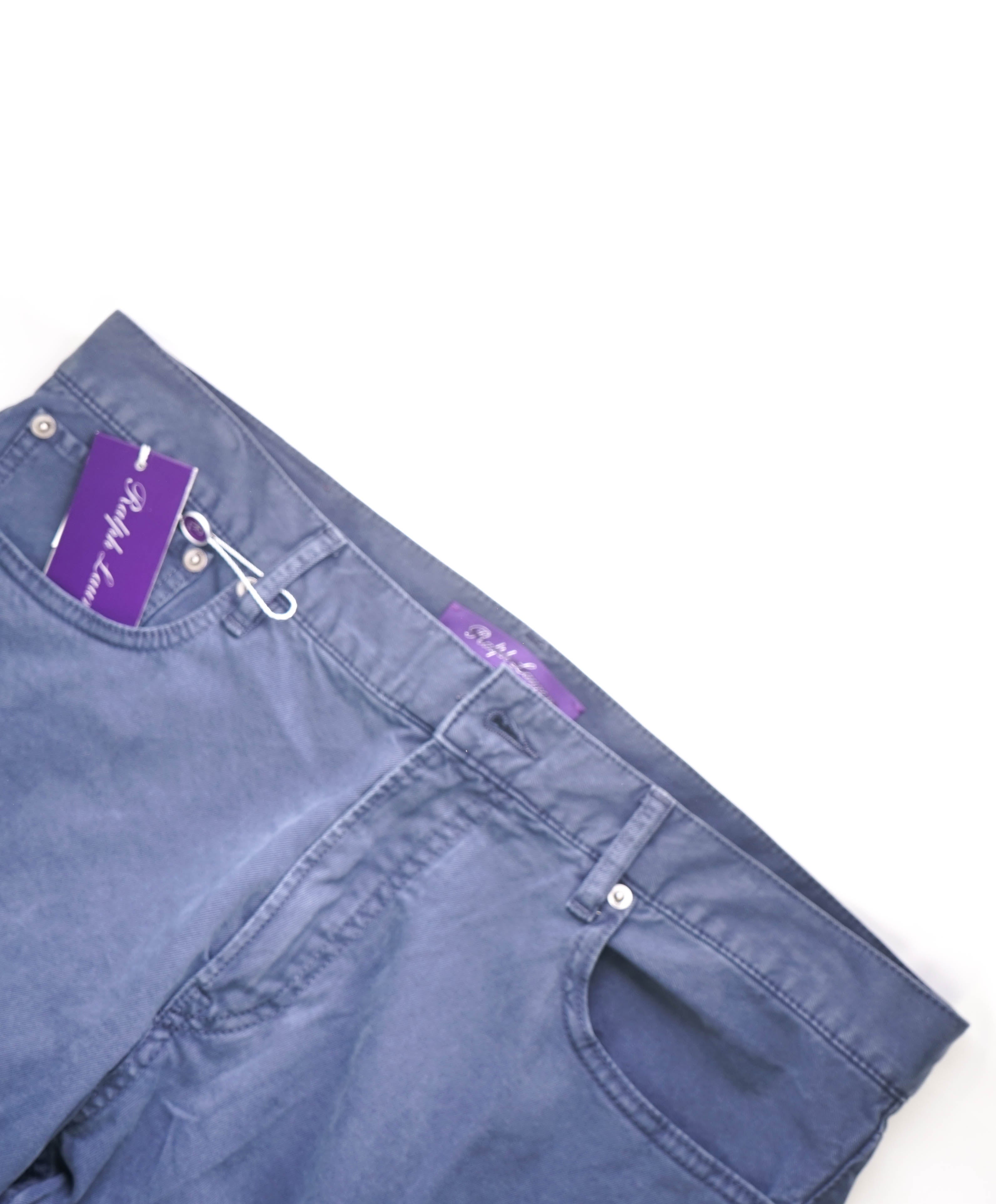 RALPH LAUREN PURPLE LABEL - Steel Blue Cotton 5-Pocket Pants - 36W 32L