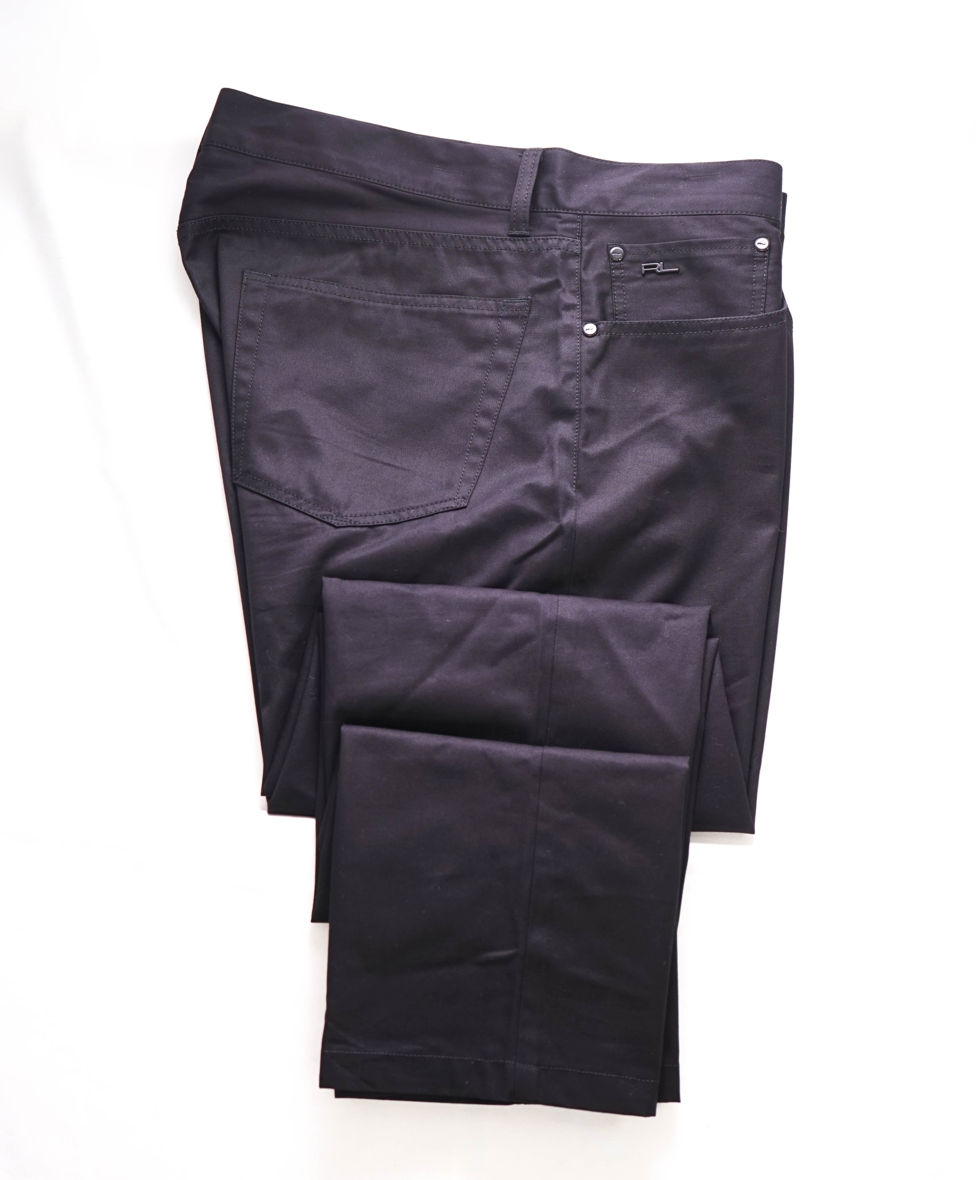 RALPH LAUREN BLACK LABEL - Black Cotton 5-Pocket Chino Pants  - 34W