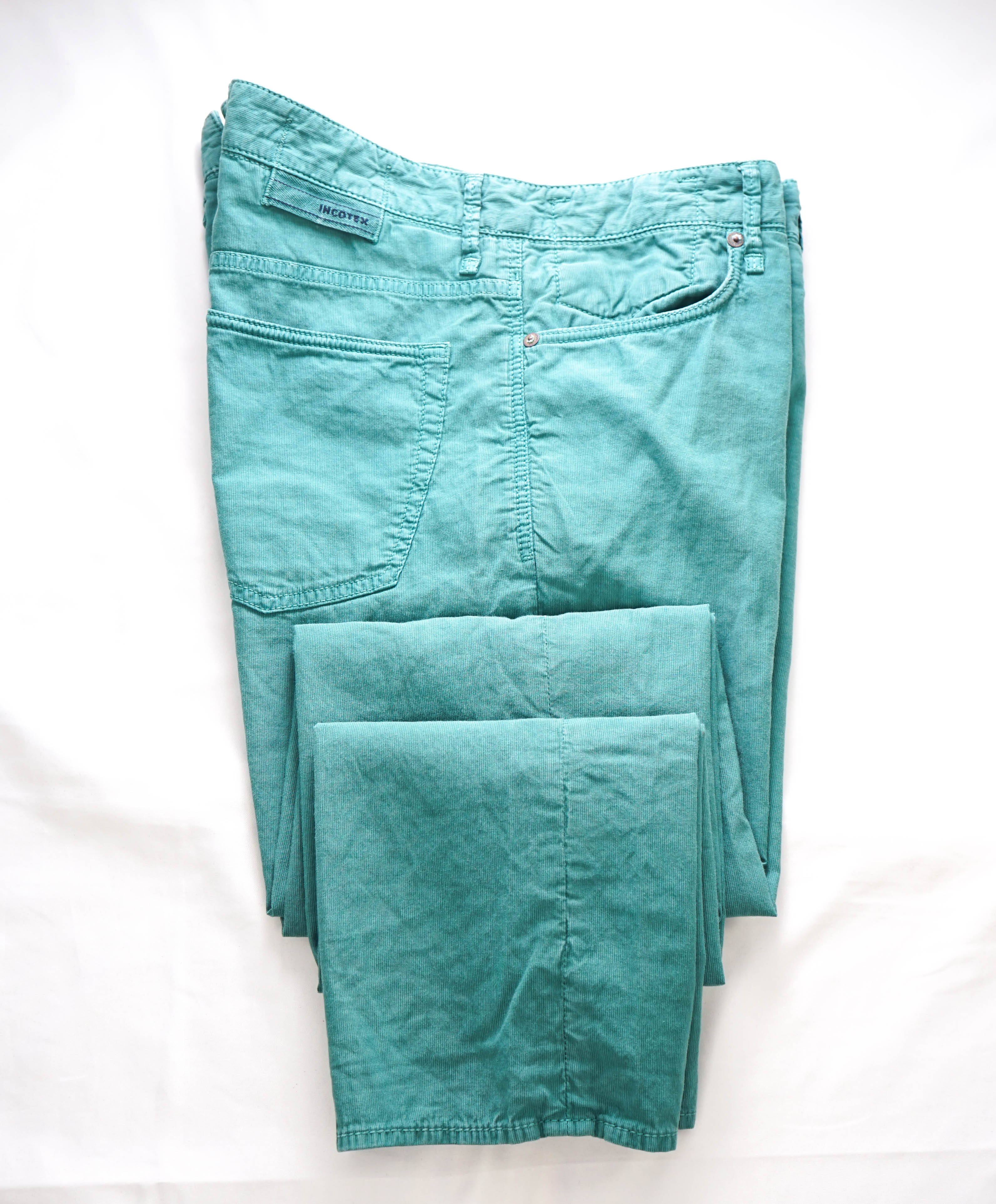 INCOTEX - "COTTON / LINEN" Mint Green 5-Pocket LOGO Premium Pants - 34W