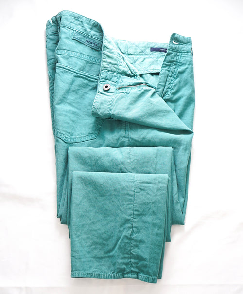 INCOTEX - "COTTON / LINEN" Mint Green 5-Pocket LOGO Premium Pants - 34W