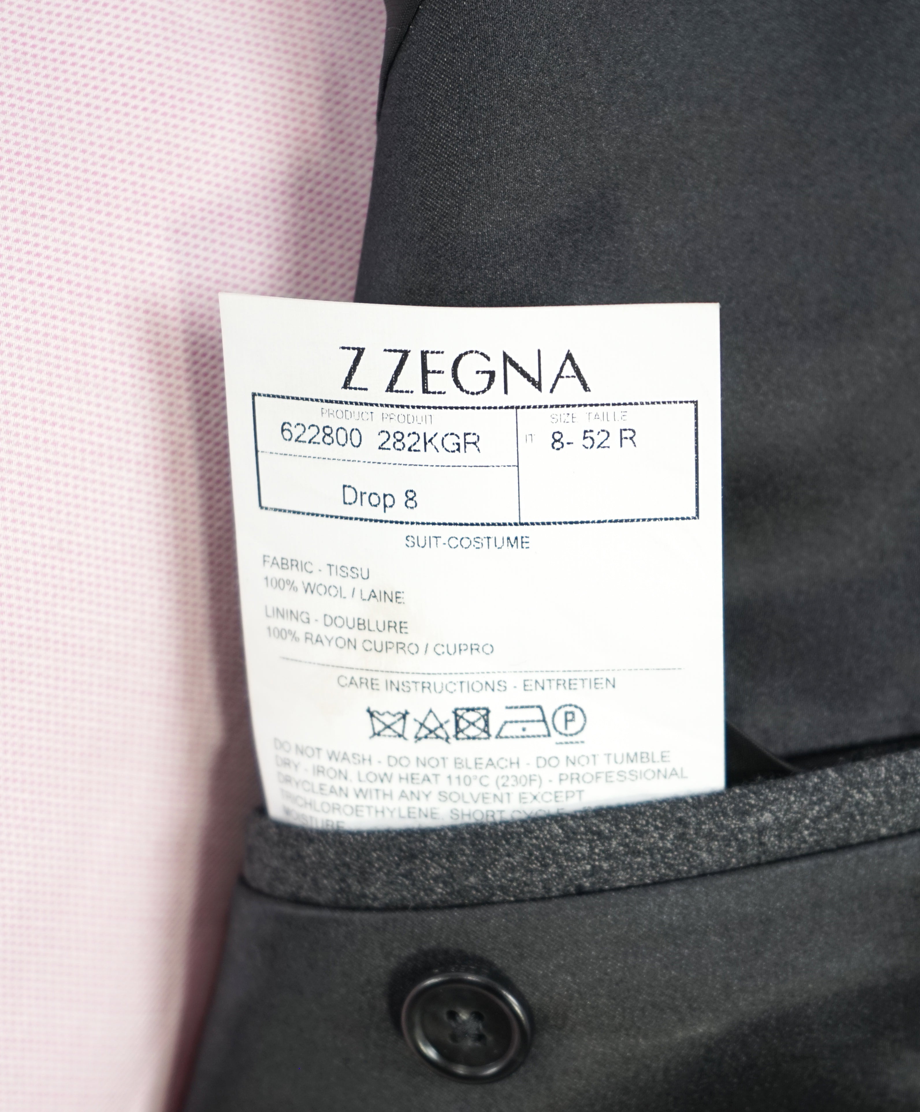 Z ZEGNA - Gray Flannel W Contrast Silk Lapel 'Drop 8' Wool Tuxedo Suit - 42R