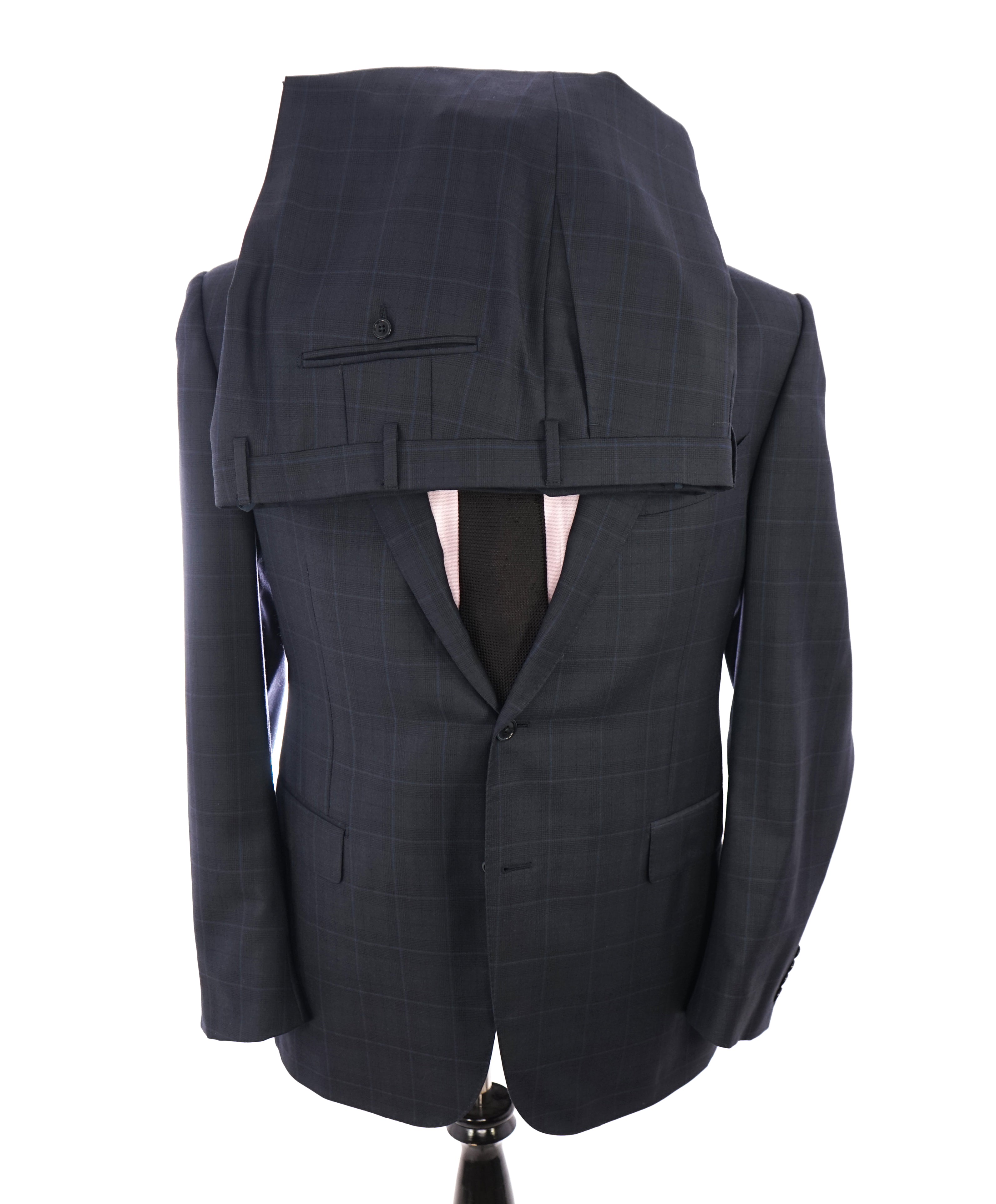 ERMENEGILDO ZEGNA -"TROFEO" Prince of Wales Blue Check Plaid Suit - 46R