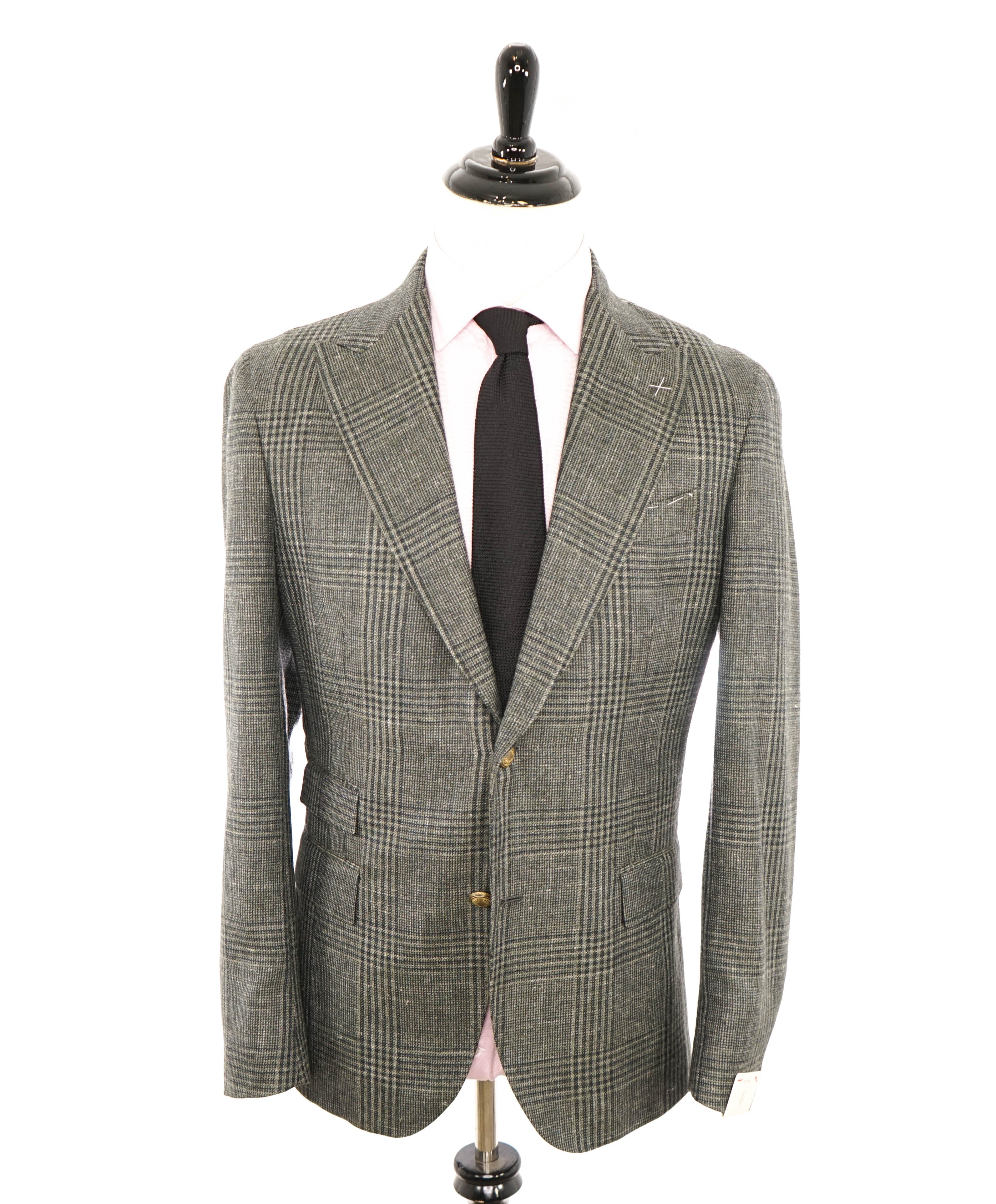 $2,000 ELEVENTY - ALPACA / LINEN Green Check PLATINUM Blazer - 42 US (52EU)