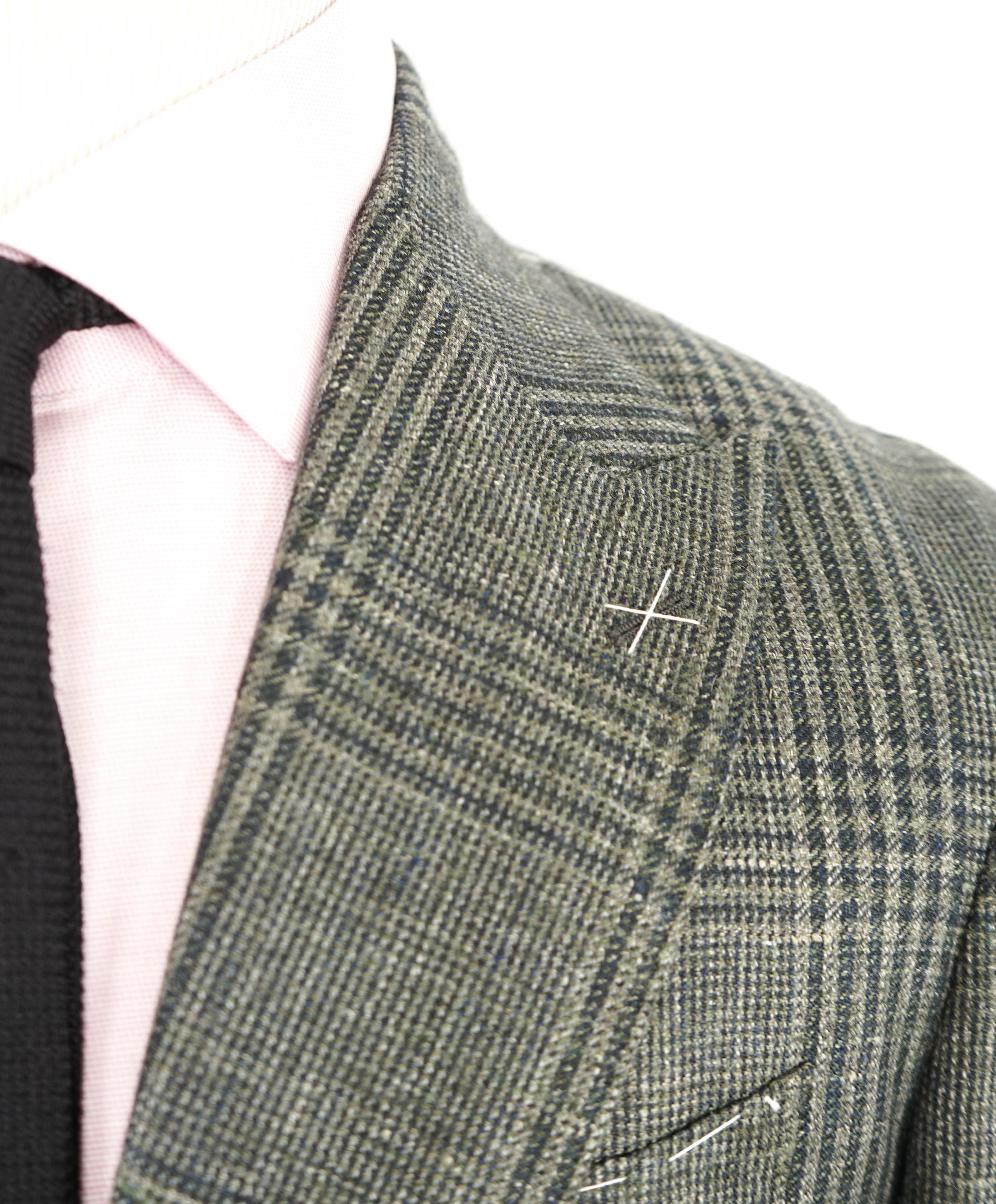 $2,000 ELEVENTY - ALPACA / LINEN Green Check PLATINUM Blazer - 46 US (56EU)