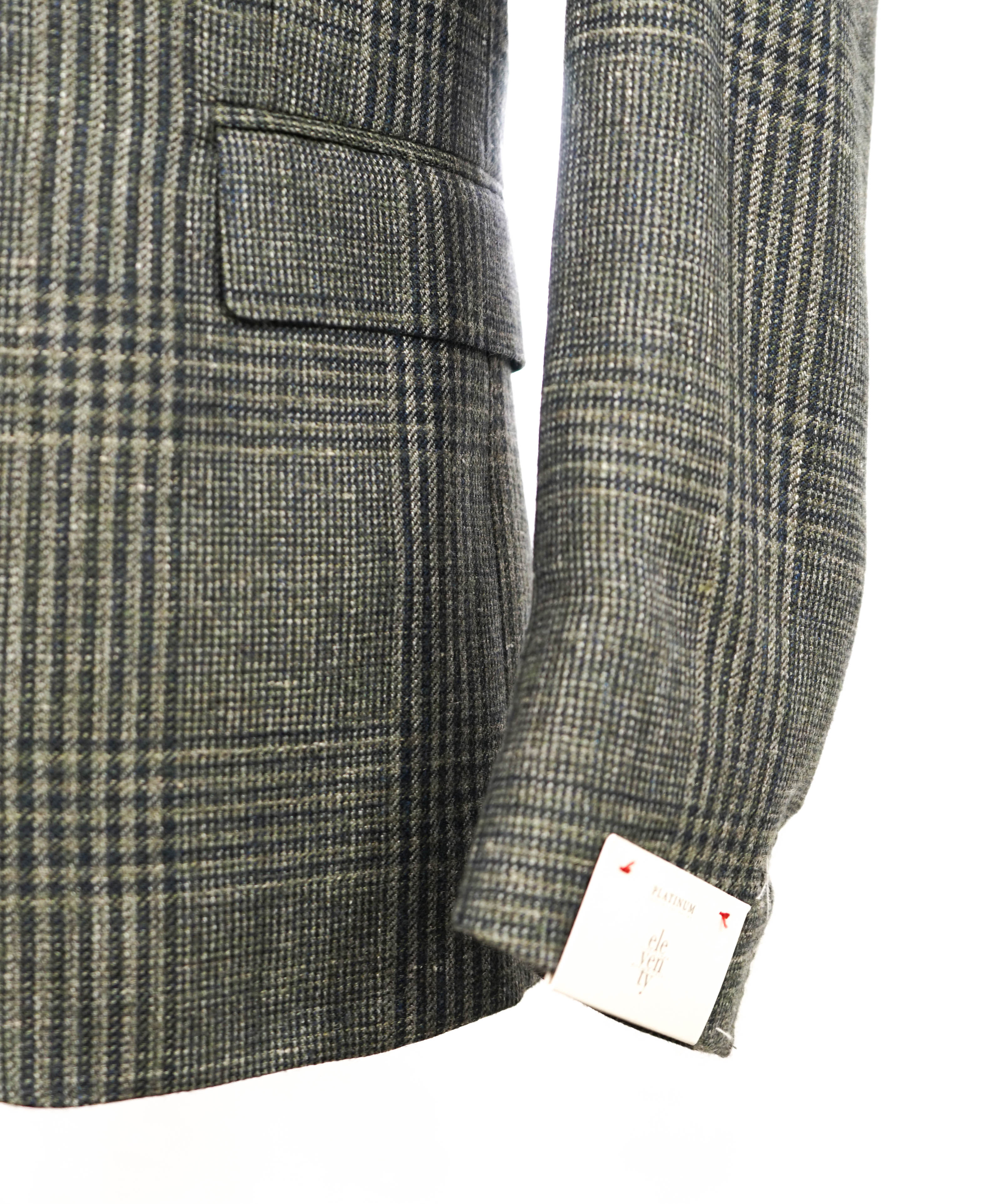 $2,000 ELEVENTY - ALPACA / LINEN Green Check PLATINUM Blazer - 46 US (56EU)