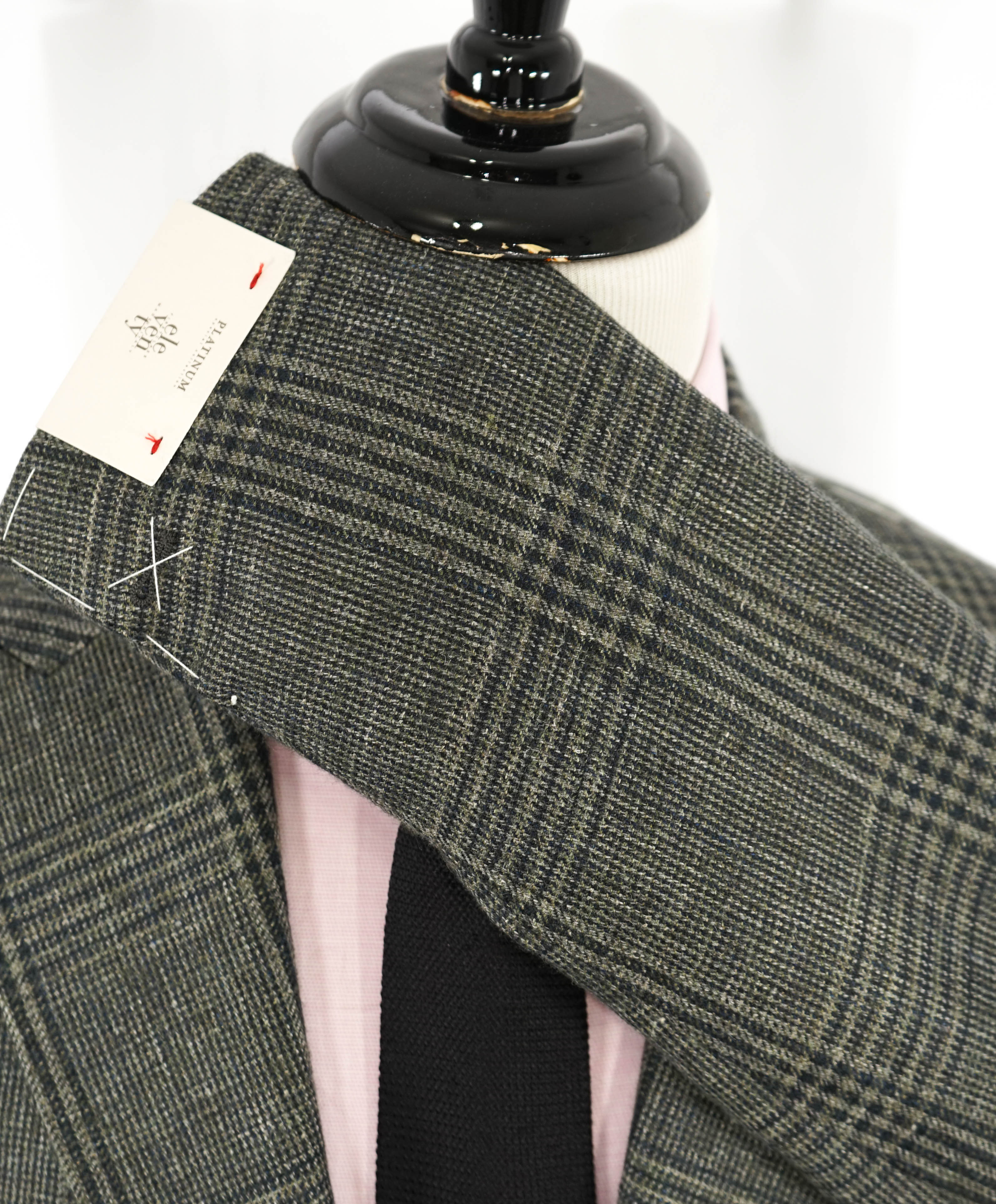 $2,000 ELEVENTY - ALPACA / LINEN Green Check PLATINUM Blazer - 42 US (52EU)