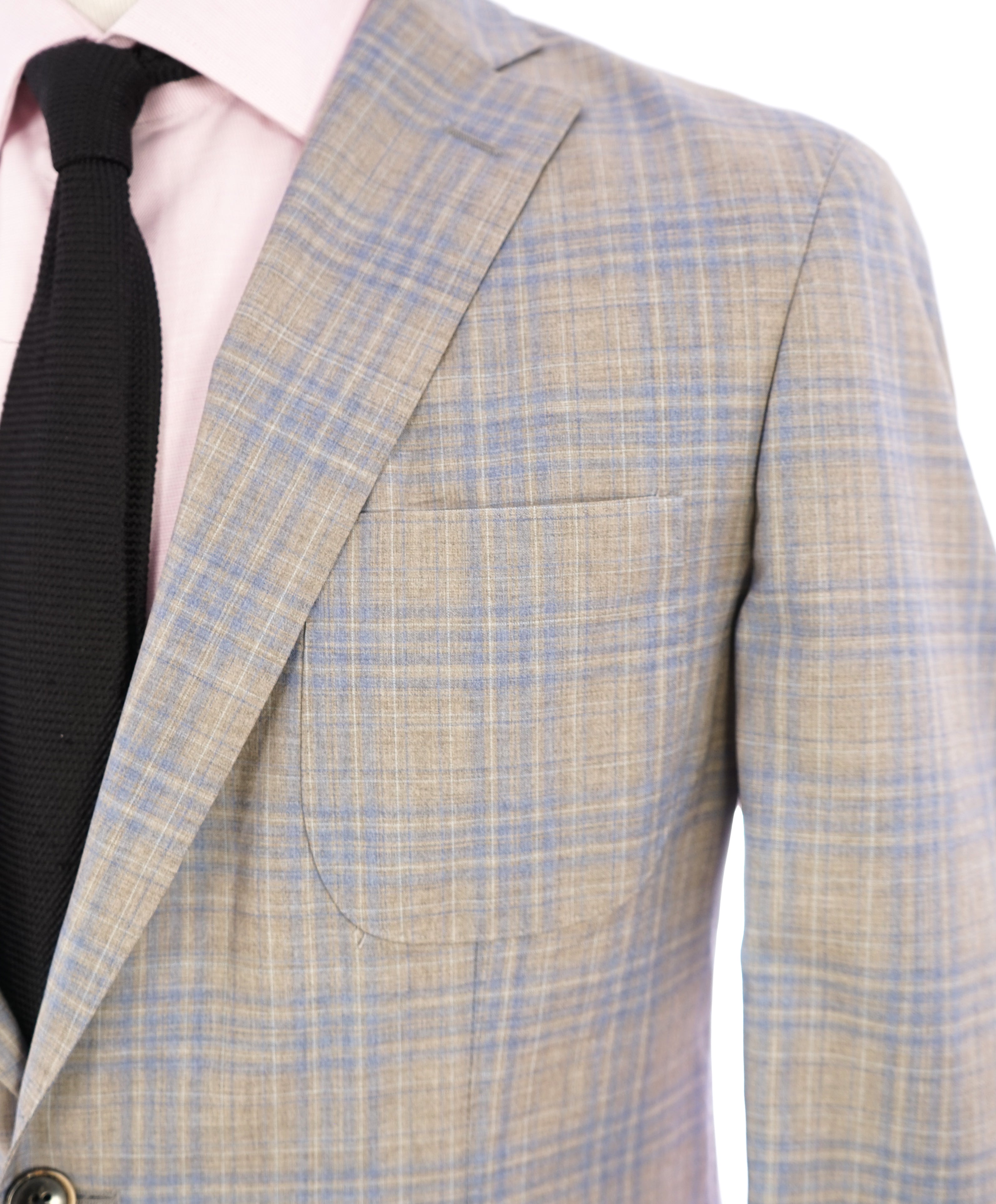 SAKS FIFTH AVENUE - Unlined Natural Shoulder Blue Stone Check Plaid Blazer - 42R