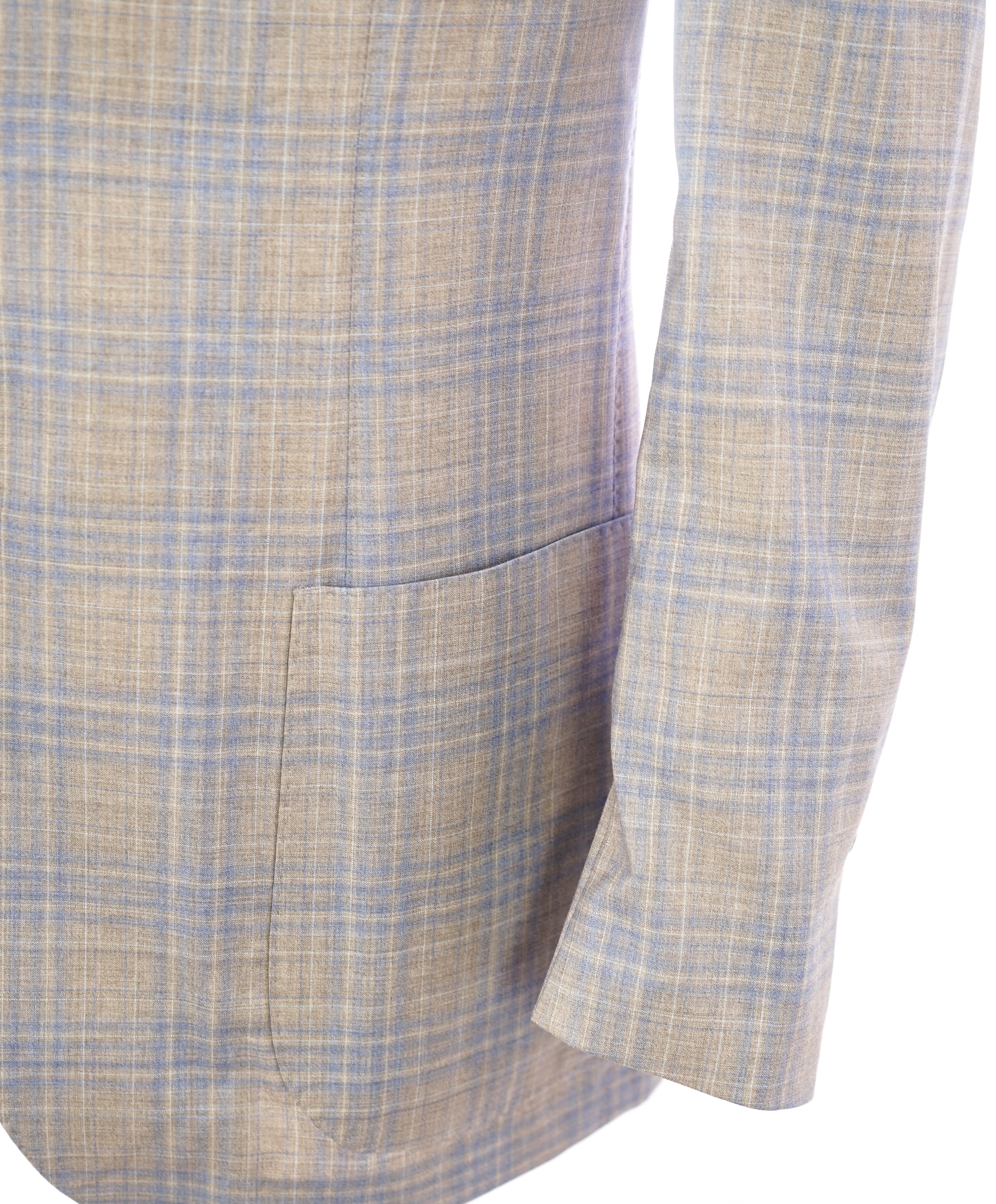 SAKS FIFTH AVENUE - Unlined Natural Shoulder Blue Stone Check Plaid Blazer - 42R