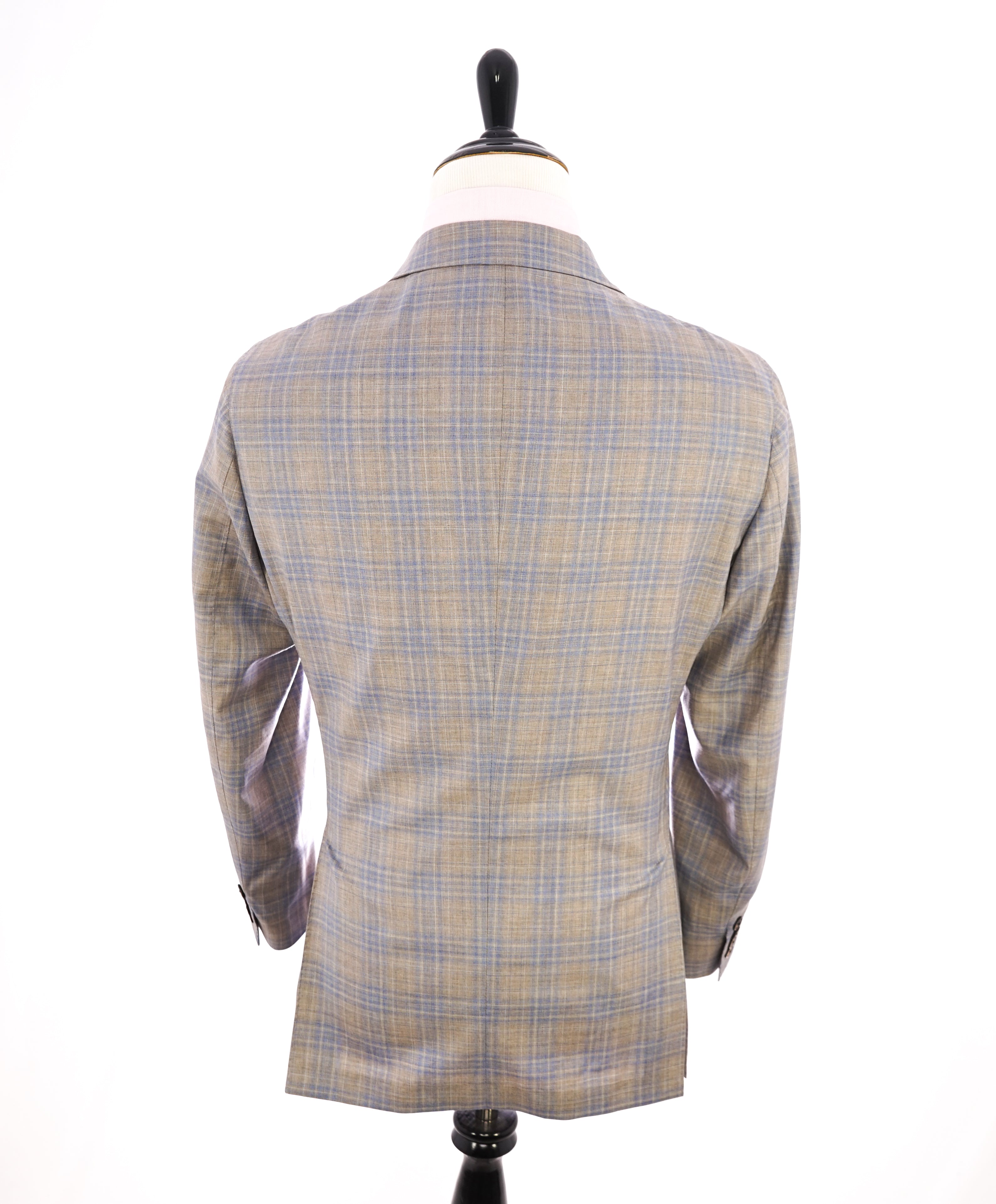 SAKS FIFTH AVENUE - Unlined Natural Shoulder Blue Stone Check Plaid Blazer - 42R