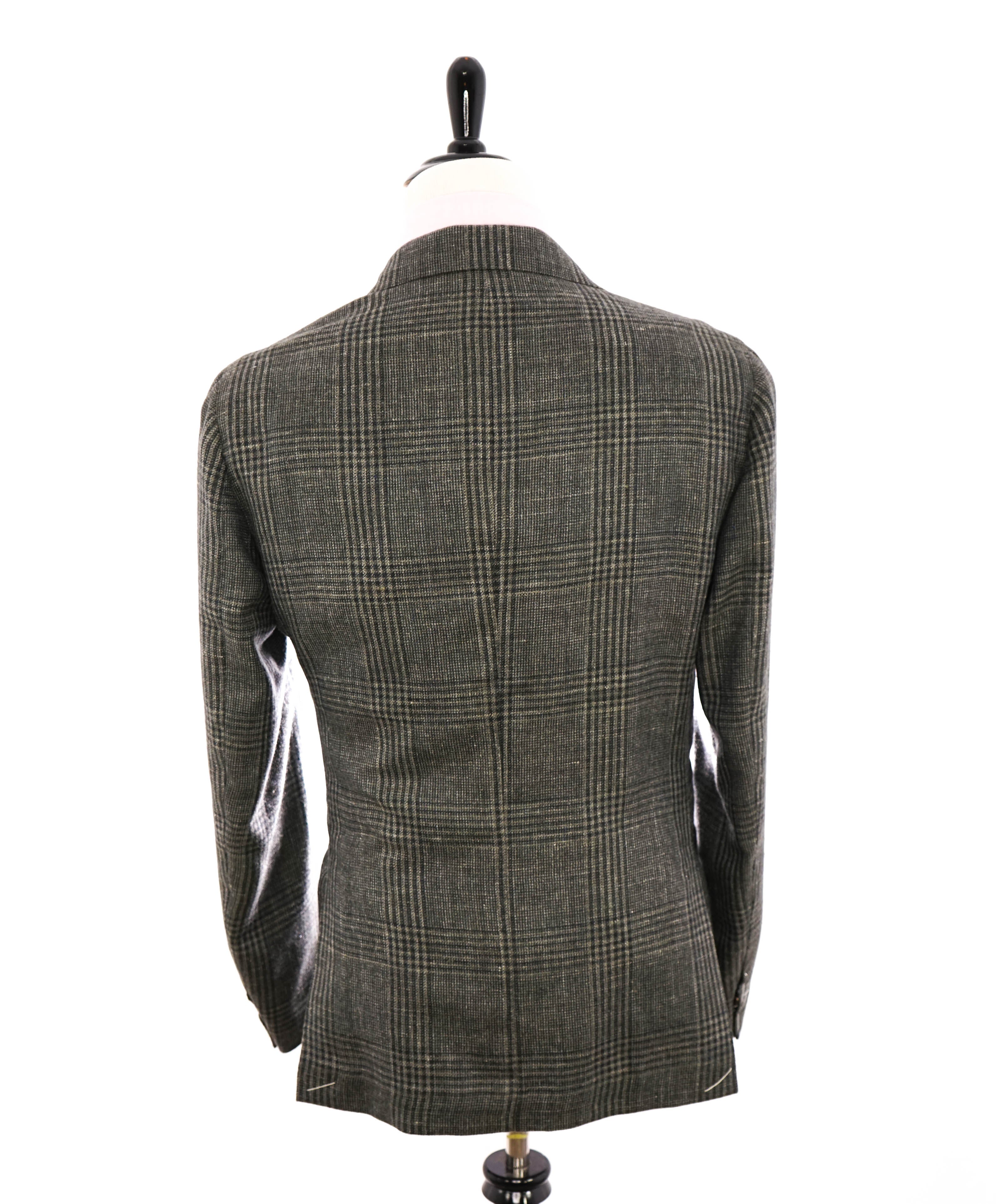 $2,000 ELEVENTY - ALPACA / LINEN Green Check PLATINUM Blazer - 46 US (56EU)