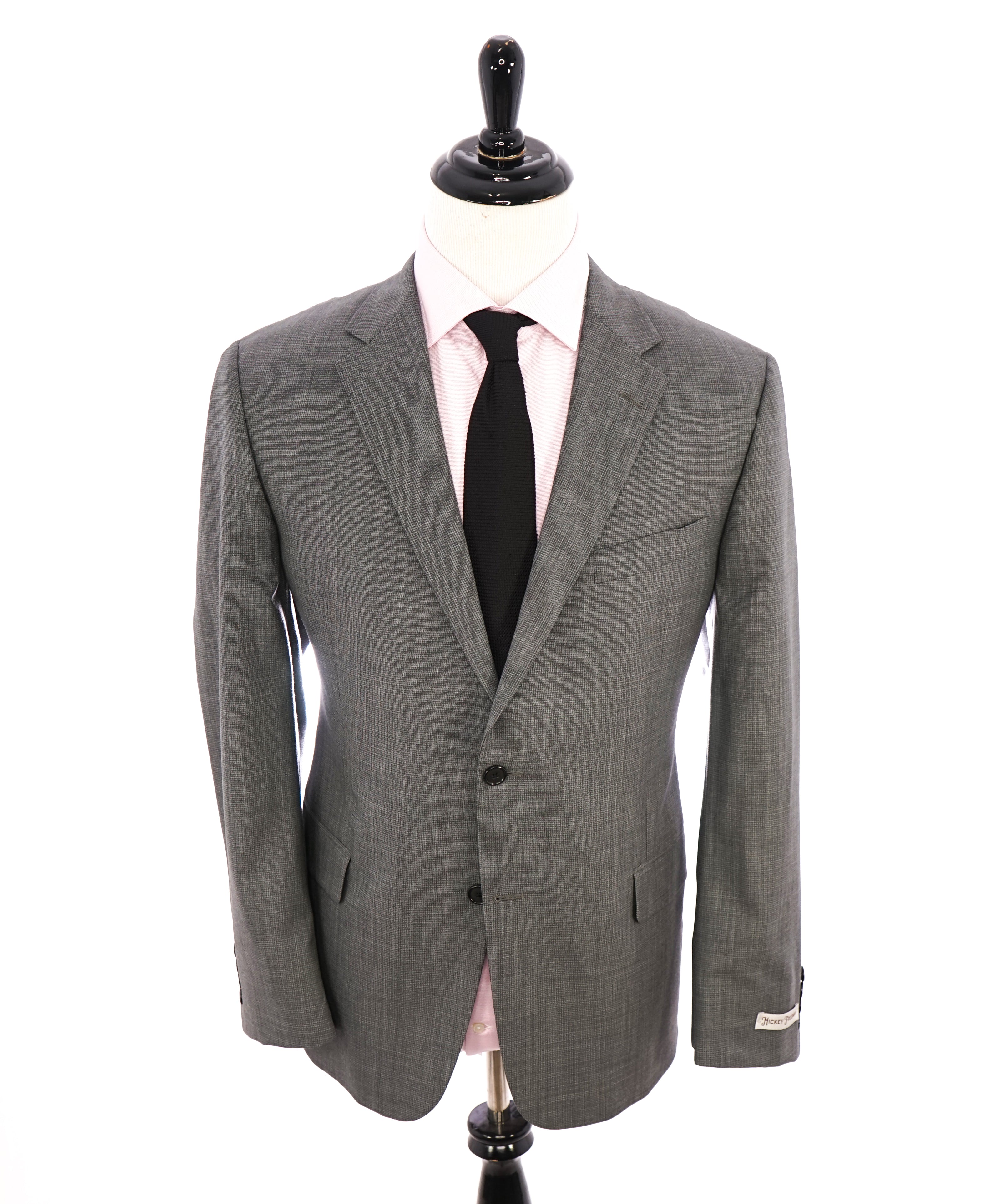 HICKEY FREEMAN - Gray Textured Check Plaid Notch Lapel Suit - 44R