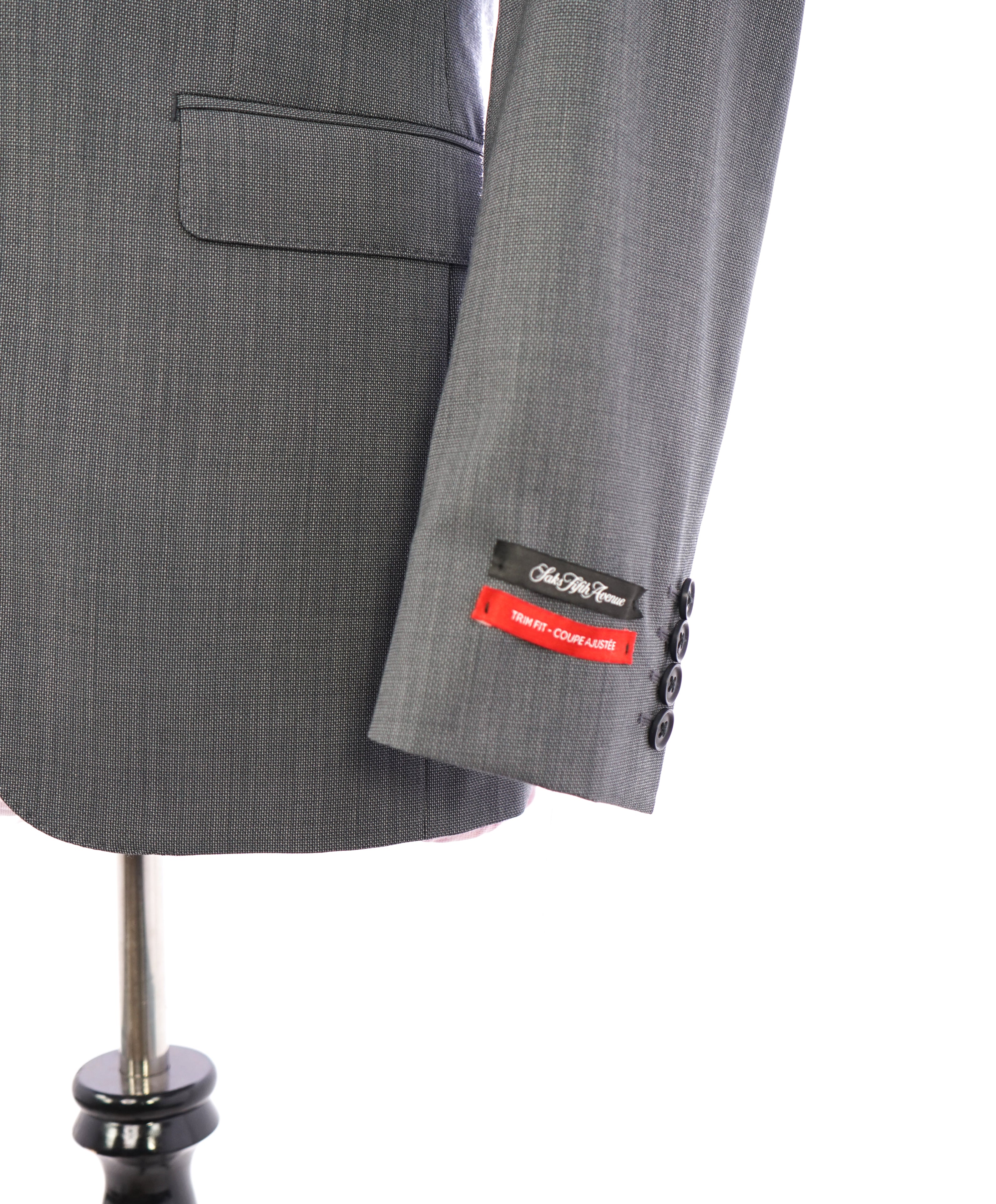 SAKS FIFTH AVENUE - "Trim Fit" Gray Birdseye Textured Suit - 36S