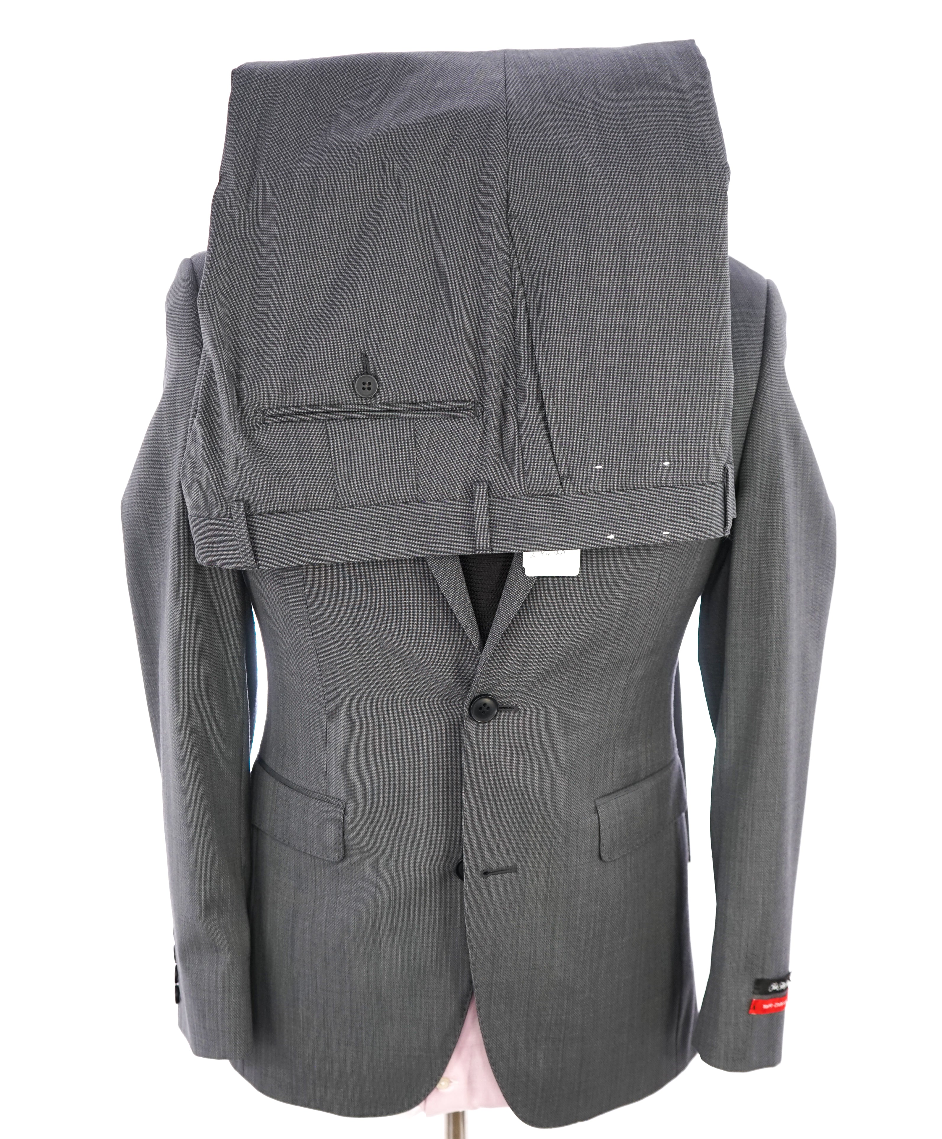 SAKS FIFTH AVENUE - "Trim Fit" Gray Birdseye Textured Suit - 36S