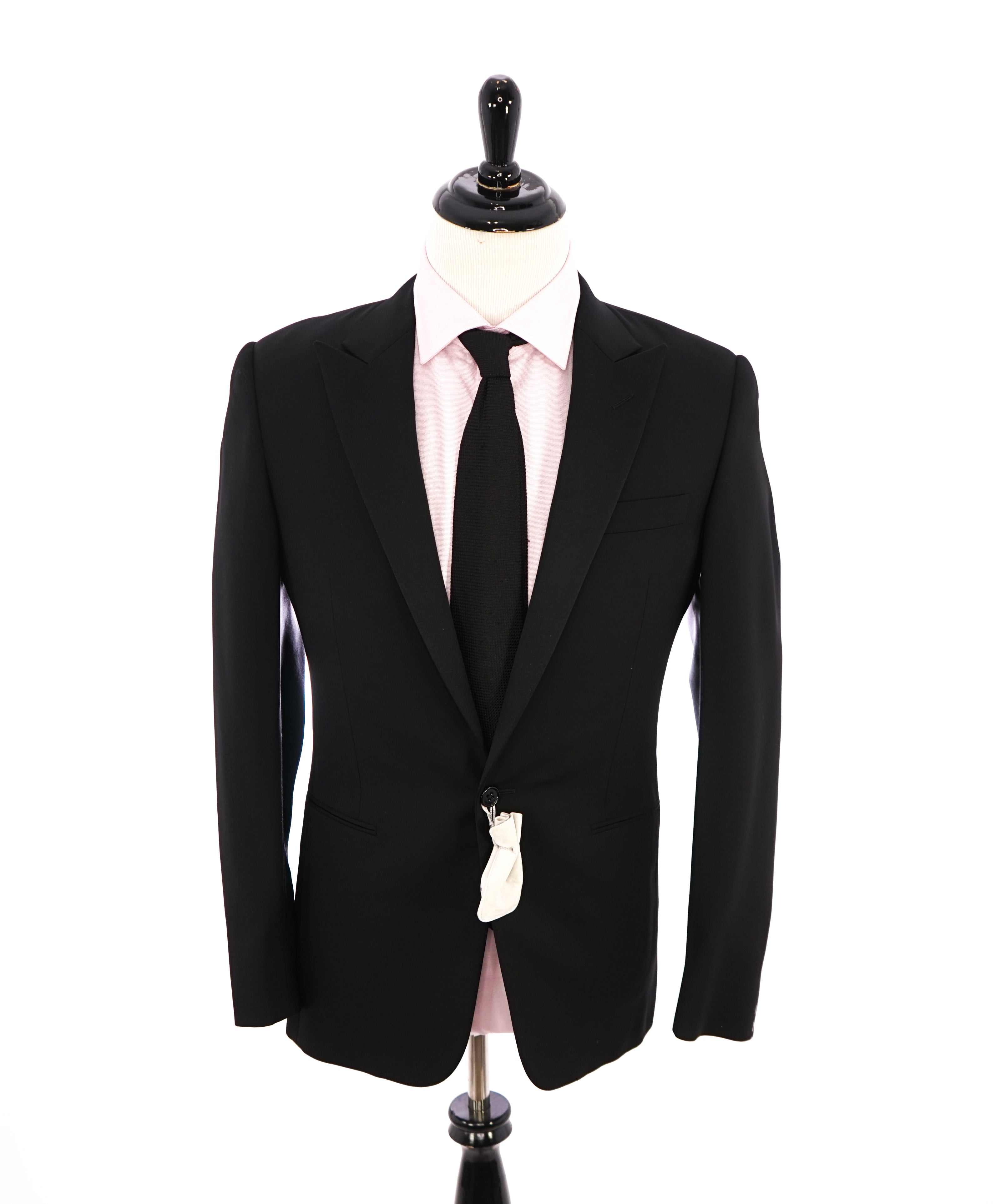 RALPH LAUREN PURPLE LABEL - Peak Lapel Black Tuxedo Suit With Side Tabs - 38R