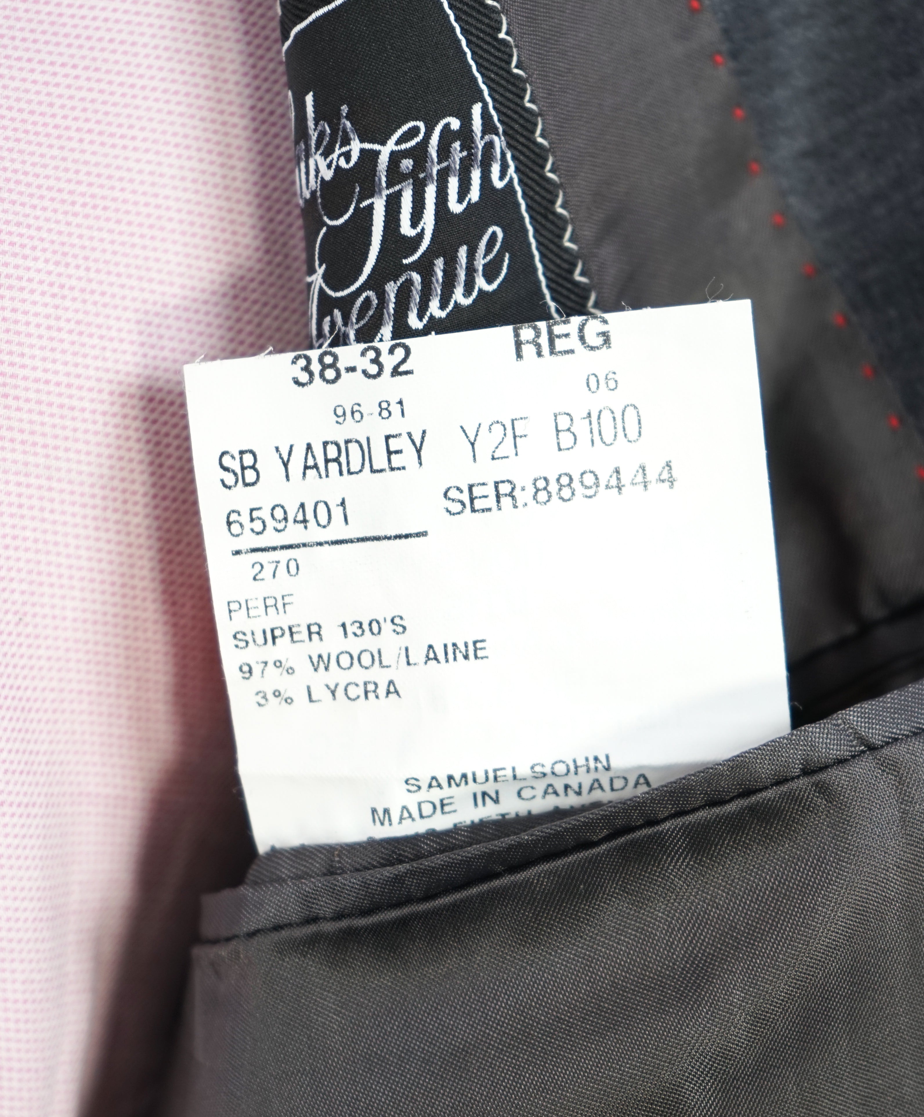 SAMUELSOHN - "SB Yardley" Fabric Super 130’s Lycra Blend Gray Suit - 38R