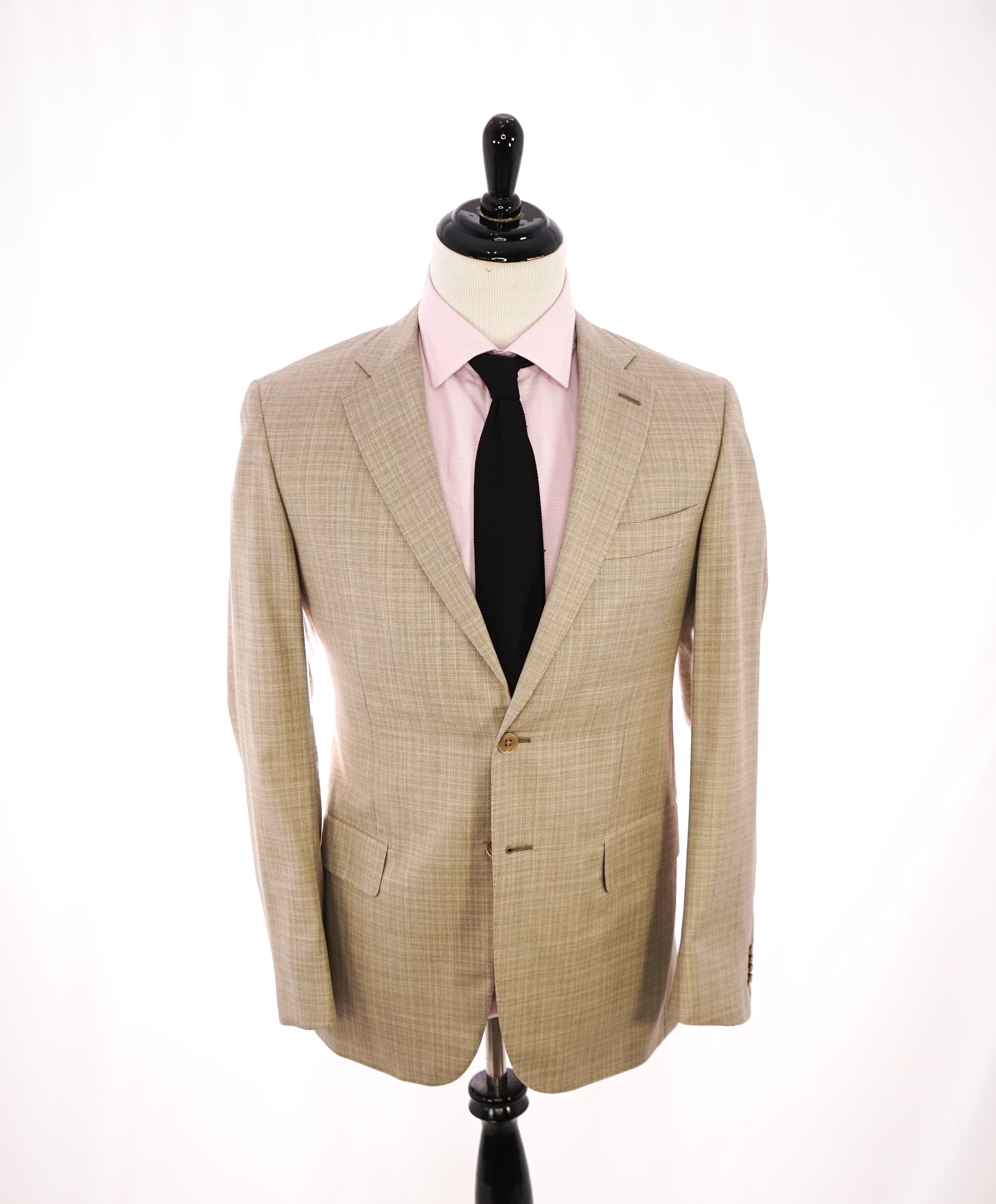 ISAIA - Stone Beige 140's "Delain Select" Check Plaid Logo Suit  - 42R