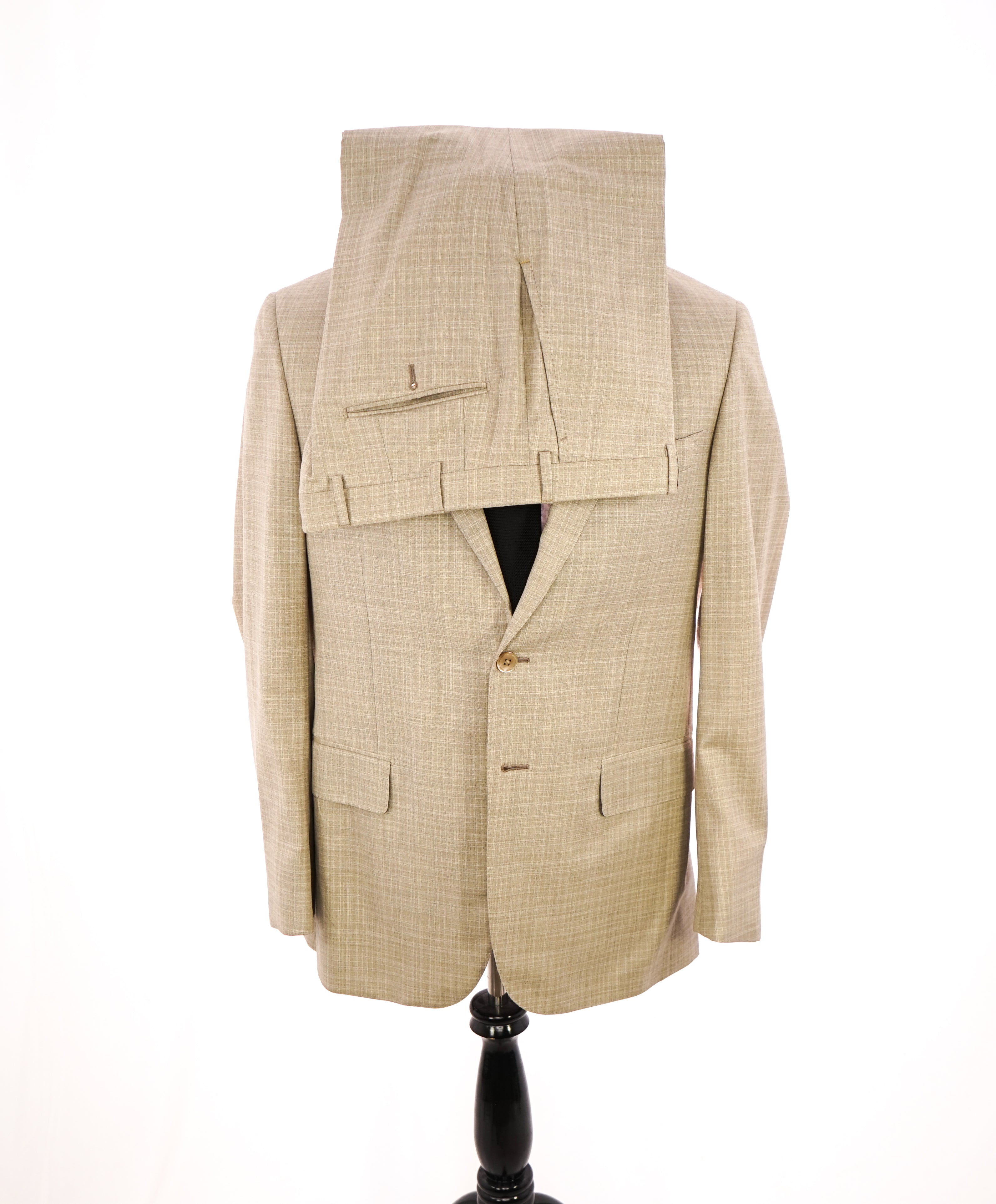 ISAIA - Stone Beige 140's "Delain Select" Check Plaid Logo Suit  - 42R