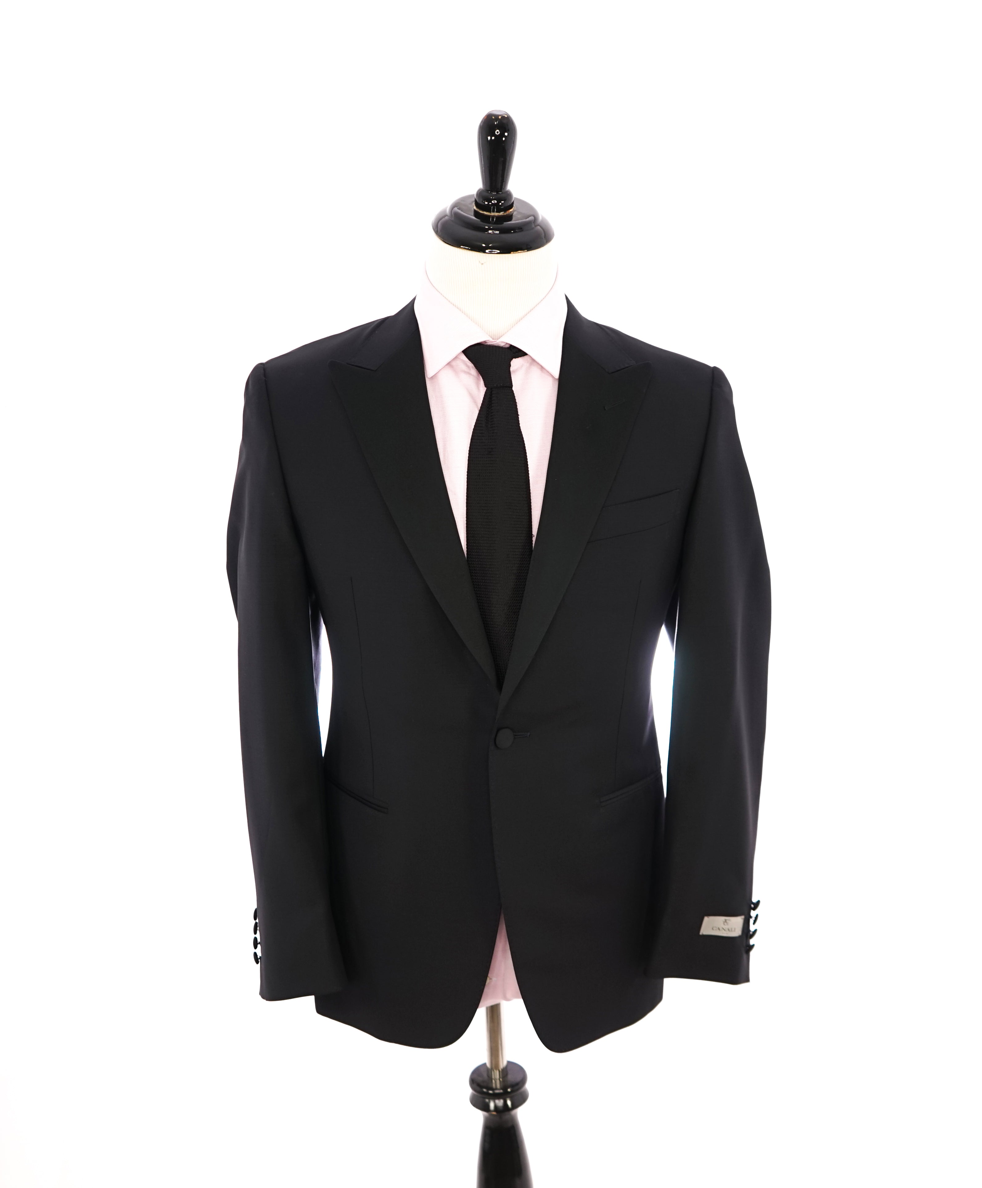 CANALI - Black "Wool & Mohair" Peak Lapel Tuxedo Suit -  40R