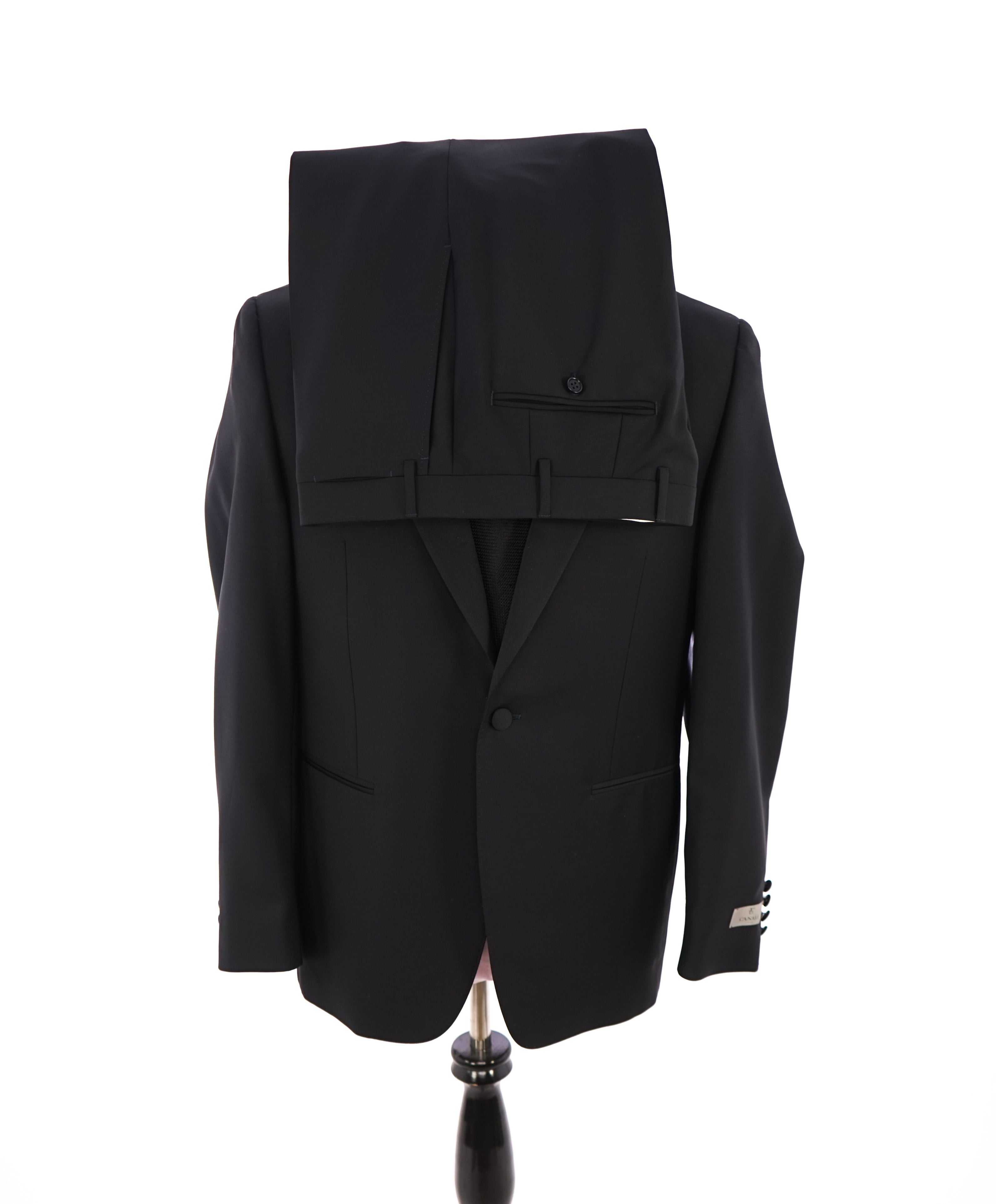 CANALI - Black "Wool & Mohair" Peak Lapel Tuxedo Suit -  40R