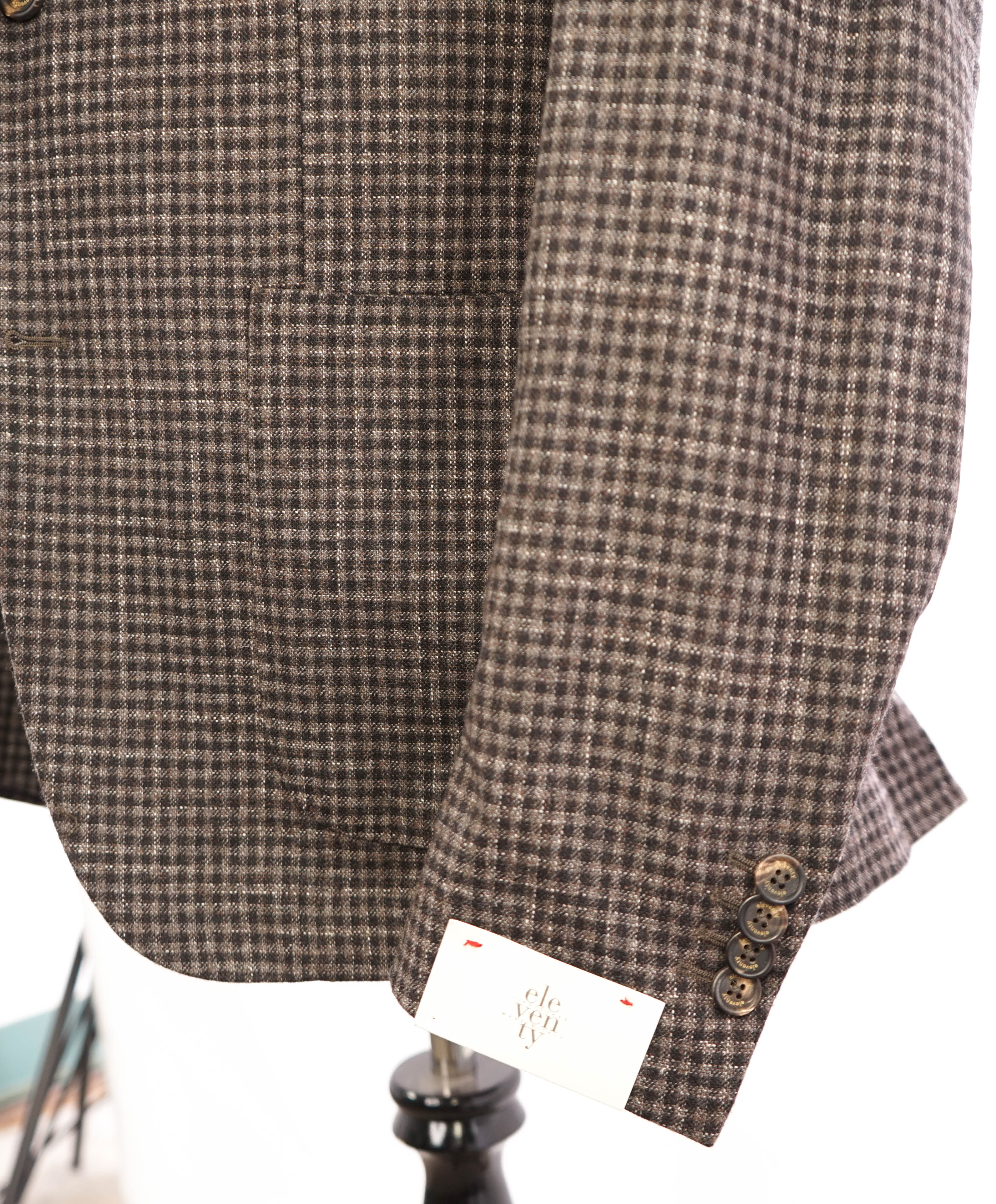 ELEVENTY - Brown Check Semi-Lined LINEN/WOOL/COTTON Blazer - 44 (54 EU)