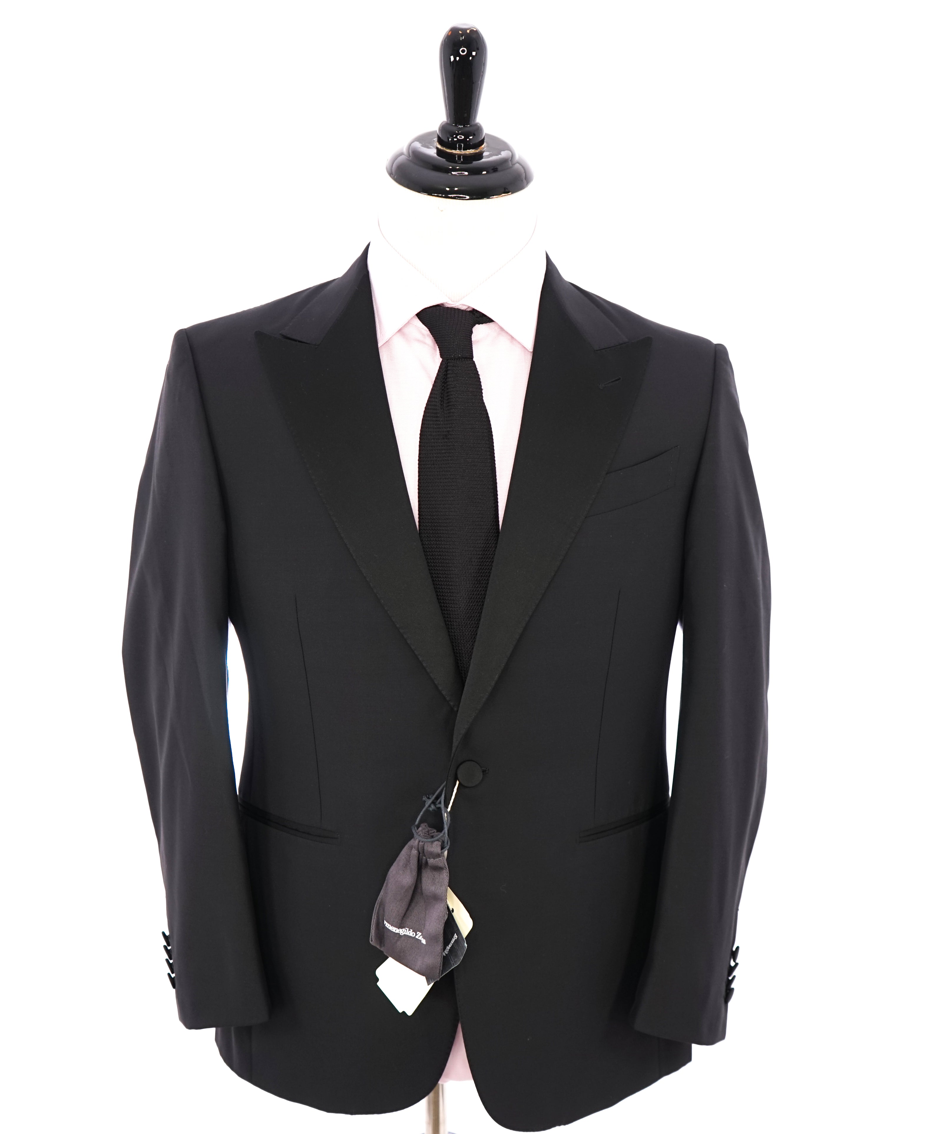 ERMENEGILDO ZEGNA -"TROFEO 600" PEAK LAPEL Black Silk Blend Tuxedo - 40S